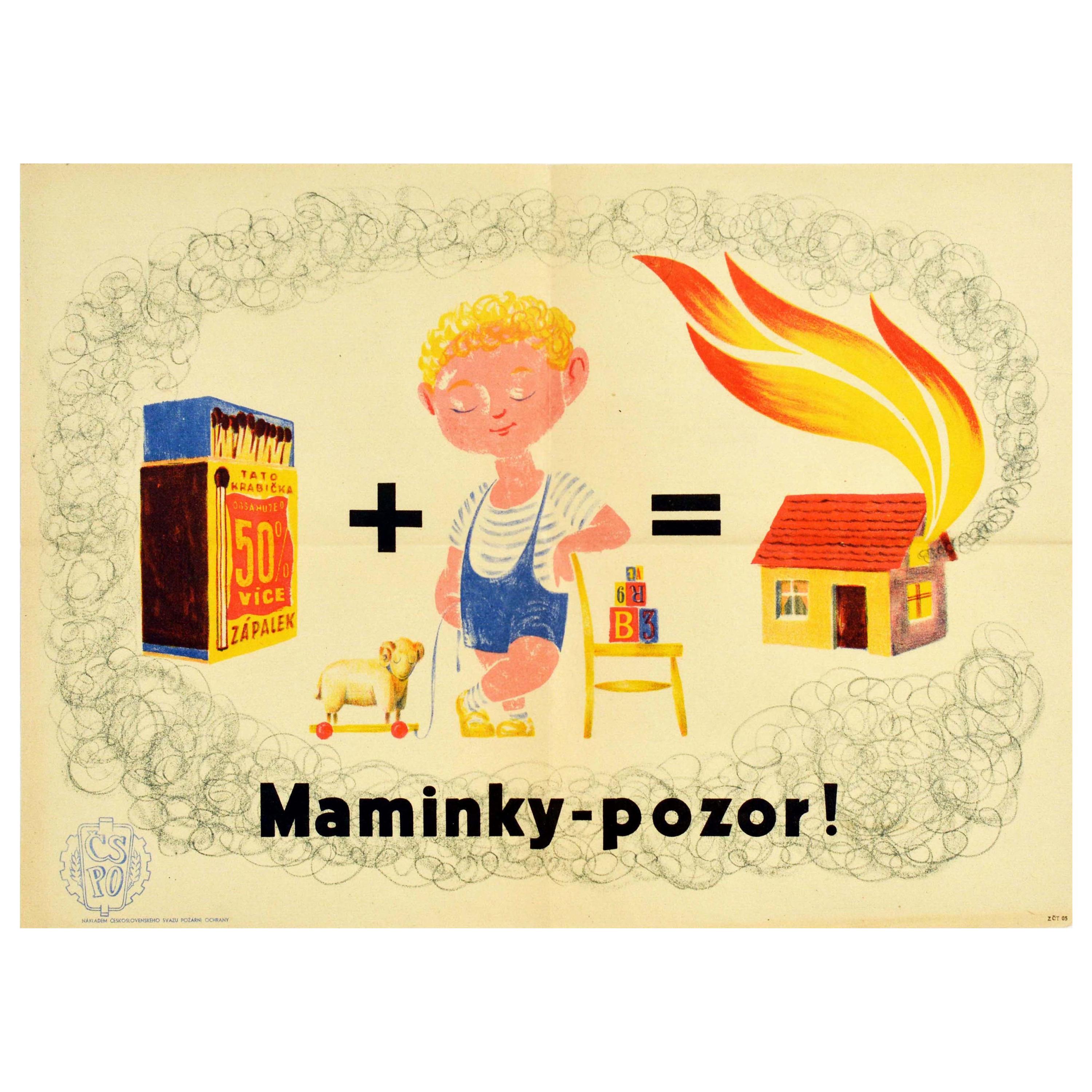 Original Vintage Fire Safety Poster Mothers Caution Danger Matches Child Warning