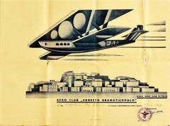 Certificat d'aviation original vintage Ernesto Gramaticopulo, Aero Club, art futuriste