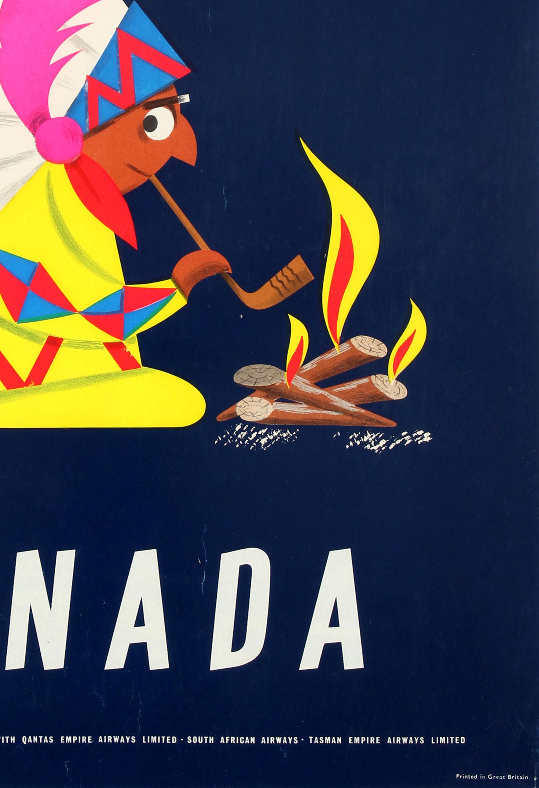 Mid-20th Century Original Vintage Fly BOAC Canada Travel Poster In Association Qantas SAA TEAL