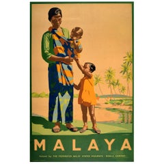 Original Vintage FMS Railway Travel Poster For Malaya - Malaysia Singapore Asia