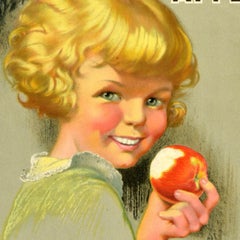 Original Vintage Food Advertising Poster Canadian Apples For Health Beauty Fruit