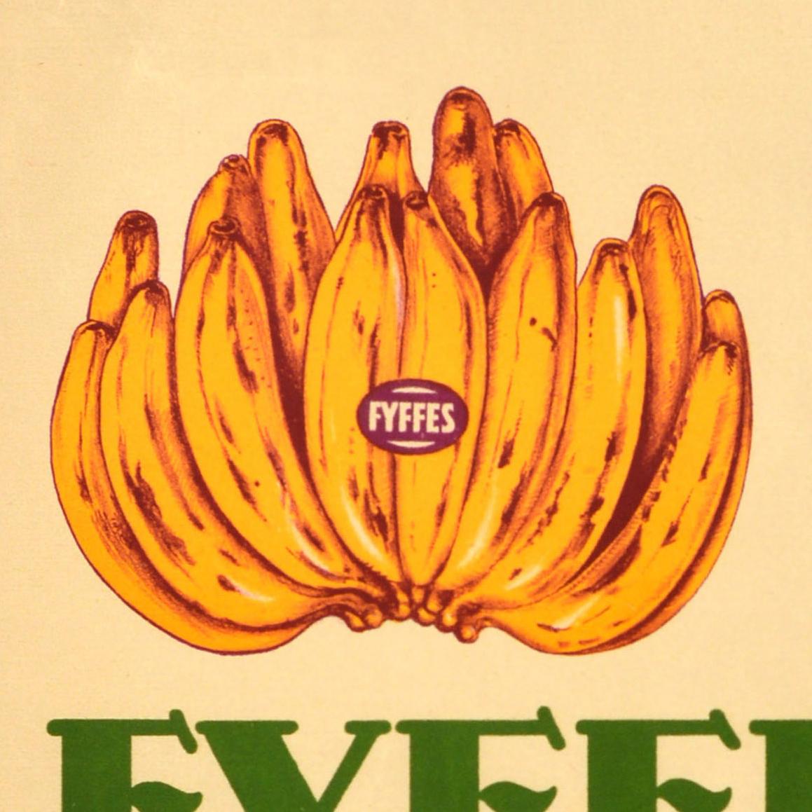 Metà XX secolo Poster pubblicitario originale d'epoca per il cibo Fyffes Bananas, marchio di frutta di qualità in vendita