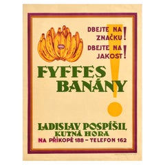 Poster pubblicitario originale d'epoca per il cibo Fyffes Bananas, marchio di frutta di qualità