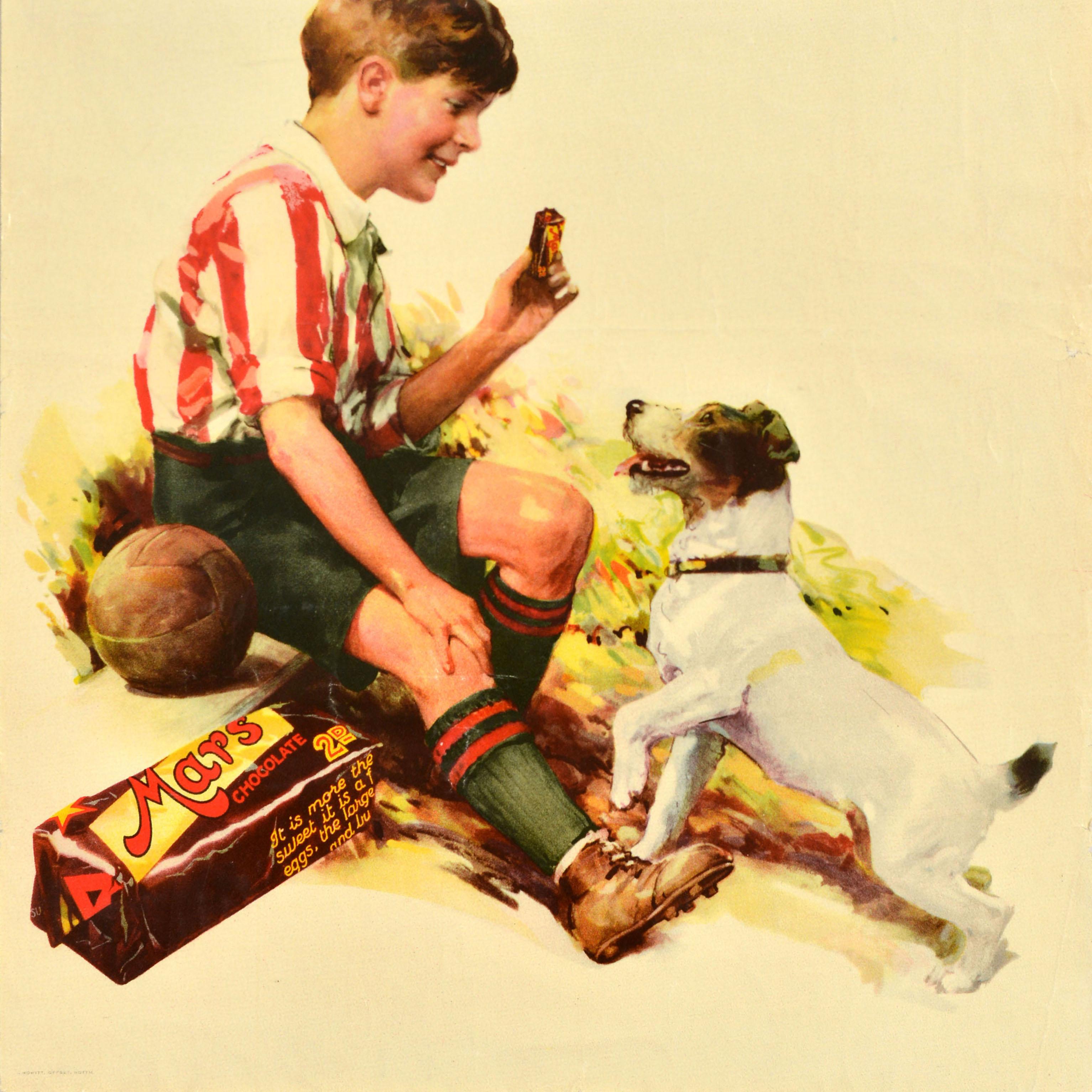 Britannico Poster pubblicitario originale d'epoca per il cibo Marli Chocolate Bar Cane Terrier Calcio in vendita