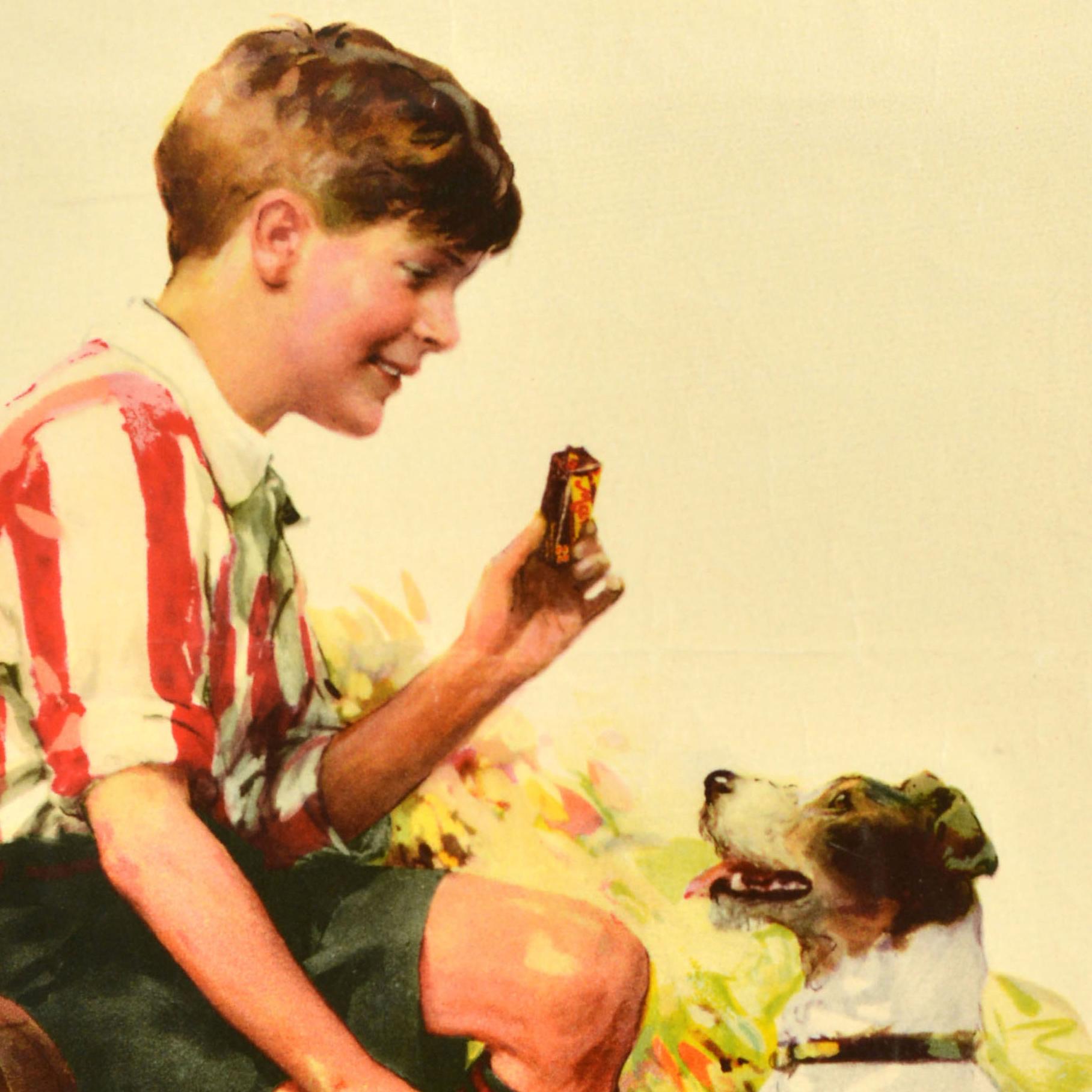 Poster pubblicitario originale d'epoca per il cibo Marli Chocolate Bar Cane Terrier Calcio In condizioni buone in vendita a London, GB