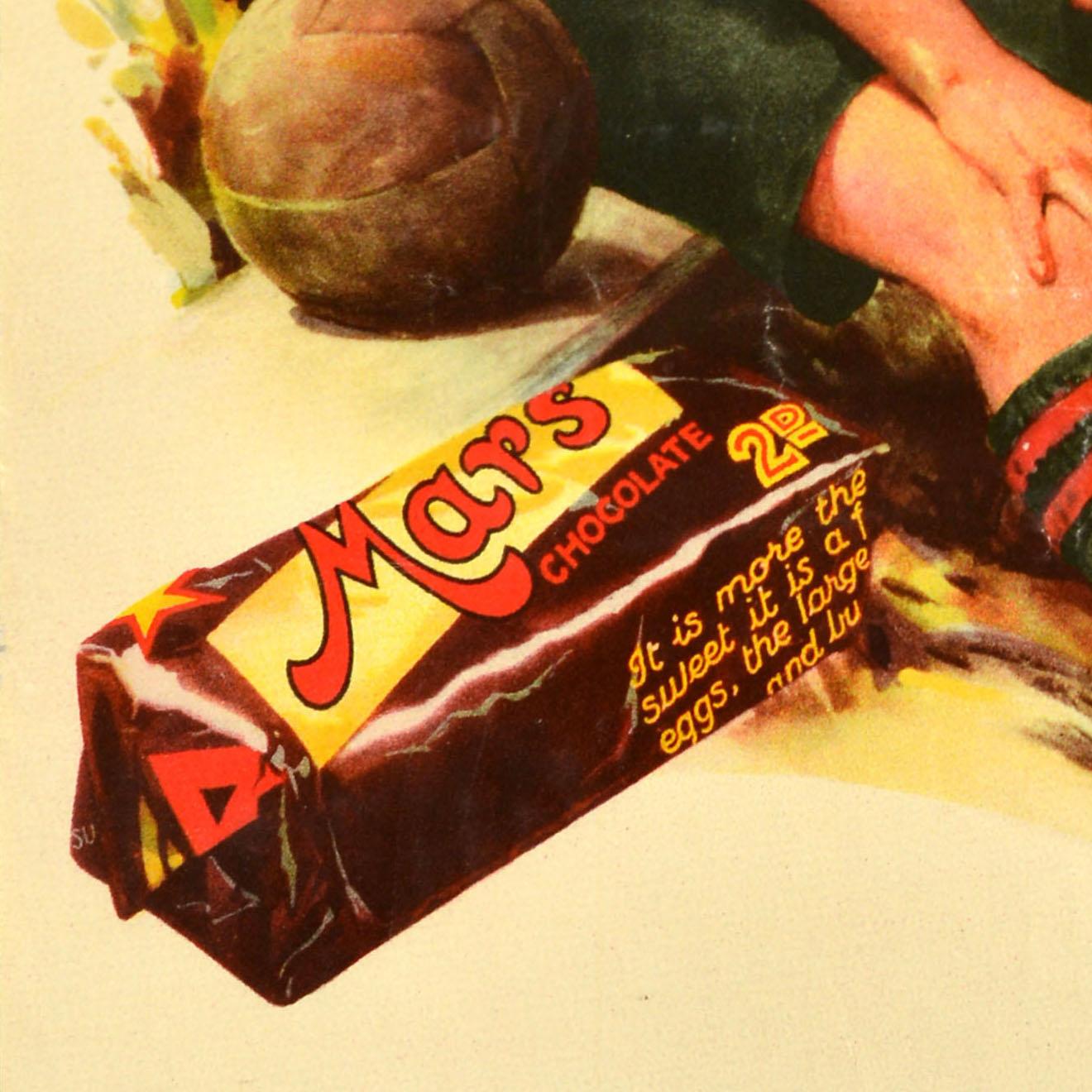 Metà XX secolo Poster pubblicitario originale d'epoca per il cibo Marli Chocolate Bar Cane Terrier Calcio in vendita