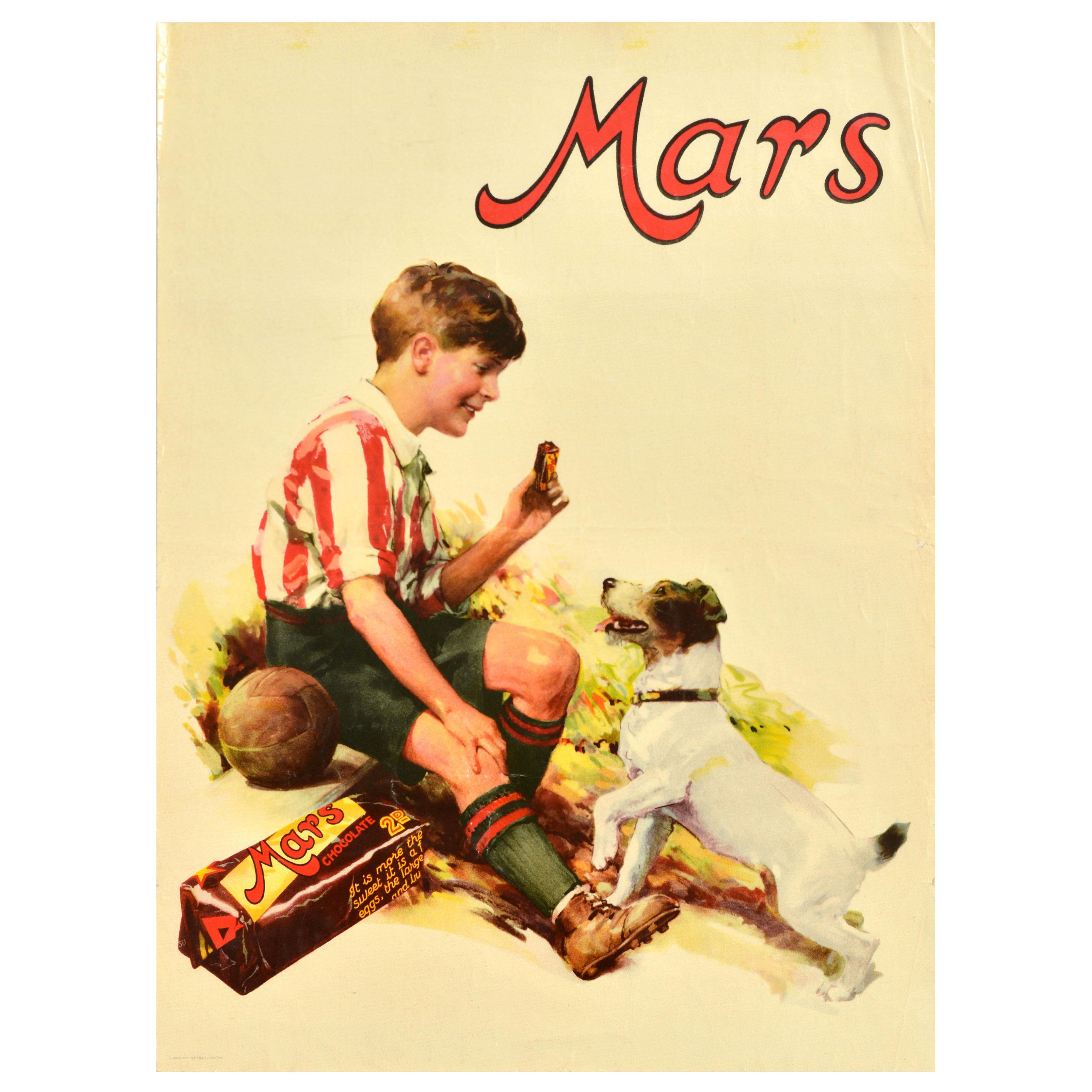 Poster pubblicitario originale d
epoca per il cibo Marli Chocolate Bar Cane Terrier Calcio in vendita