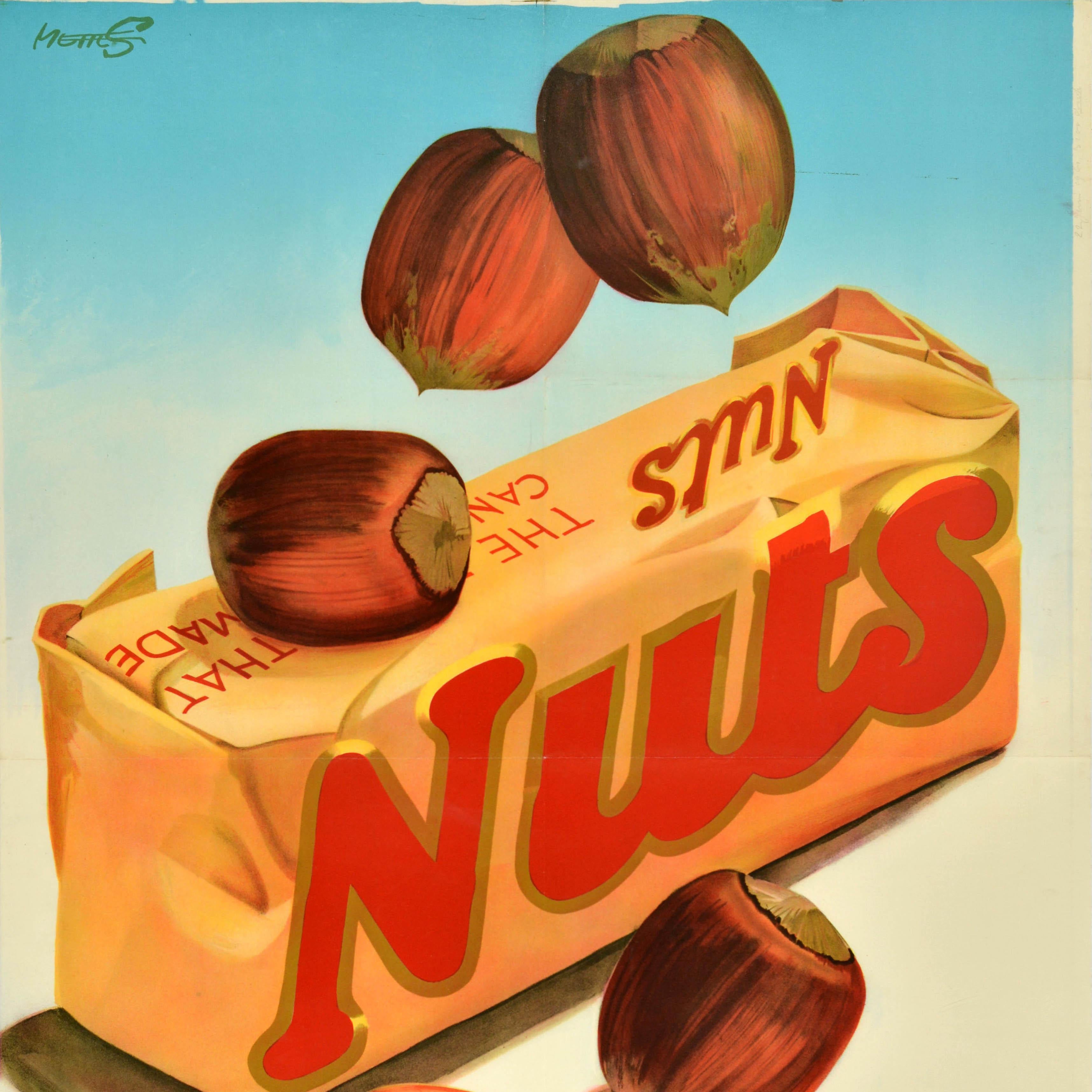 Dutch Original Vintage Food Advertising Poster Nuts Chocolate Bar Delicious Product For Sale