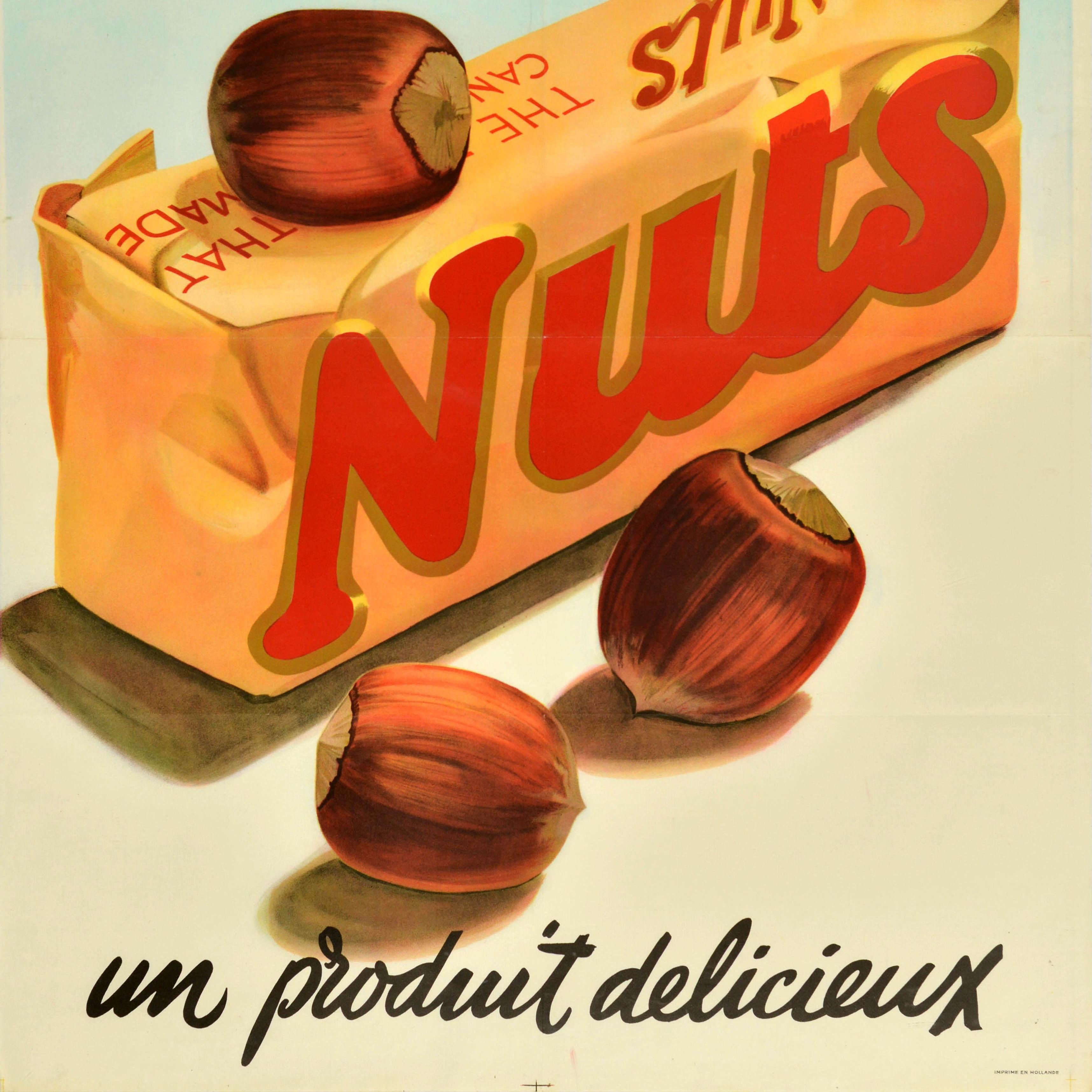 Original Vintage Food Advertising Poster Nuts Chocolate Bar Delicious Product In Good Condition For Sale In London, GB