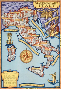 Original Vintage Food And Drink Advertising Poster Gastronomic Italy Map Zimelli