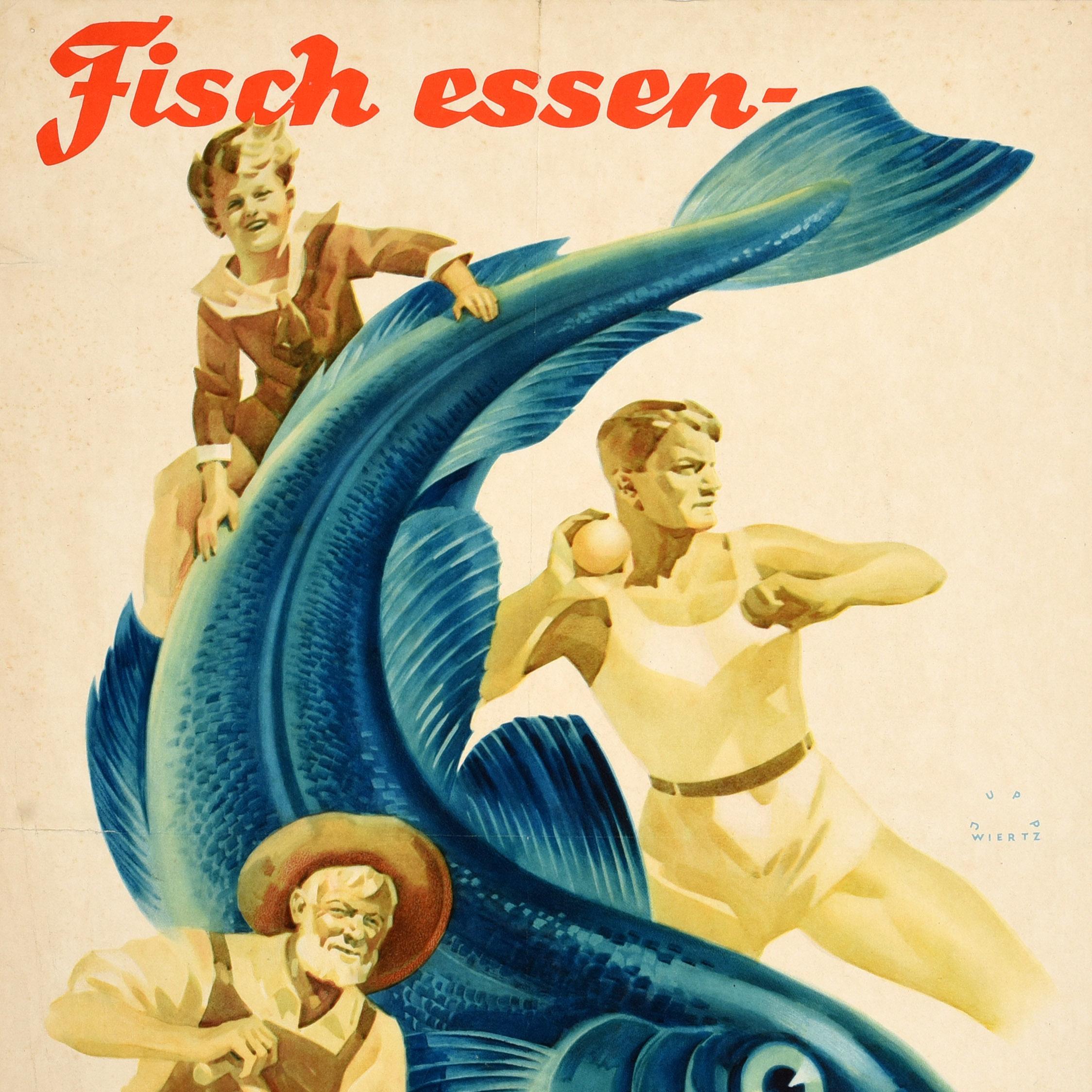 Art Déco Poster alimentare originale d'epoca Mangiare pesce è una vita sana Jupp Wiertz Art Deco in vendita