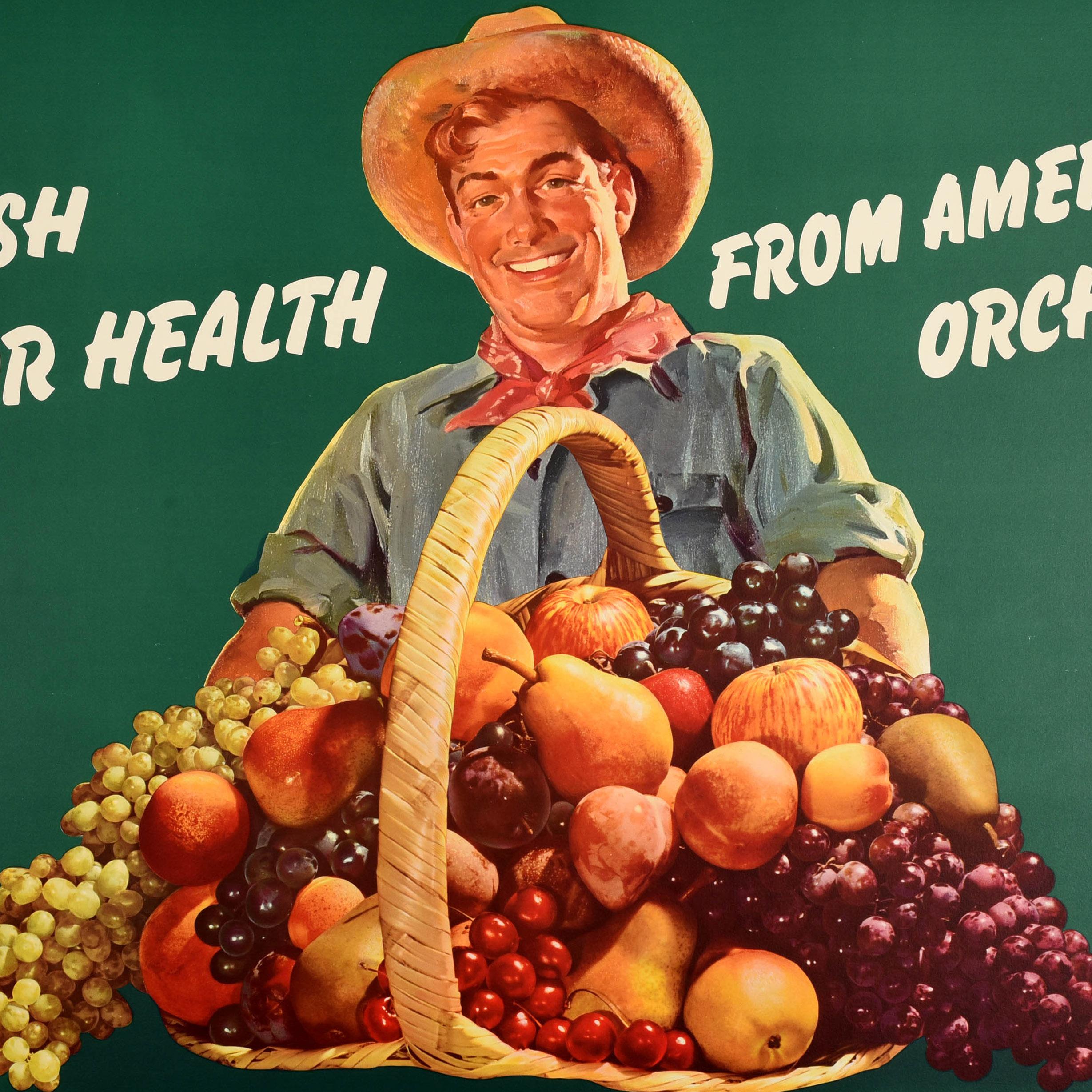 Original Vintage-Vintage-Getränkeplakat „Süß für die Gesundheit“ aus Amerikas Obstgärten, USA (Mitte des 20. Jahrhunderts) im Angebot