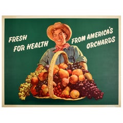 Original Vintage Food Poster Fresh For Health From Americas Orchards Fruit USA