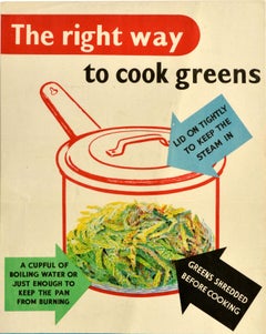 Original Vintage Food Poster The Right Way To Cook Greens Kitchen Cooking HMSO