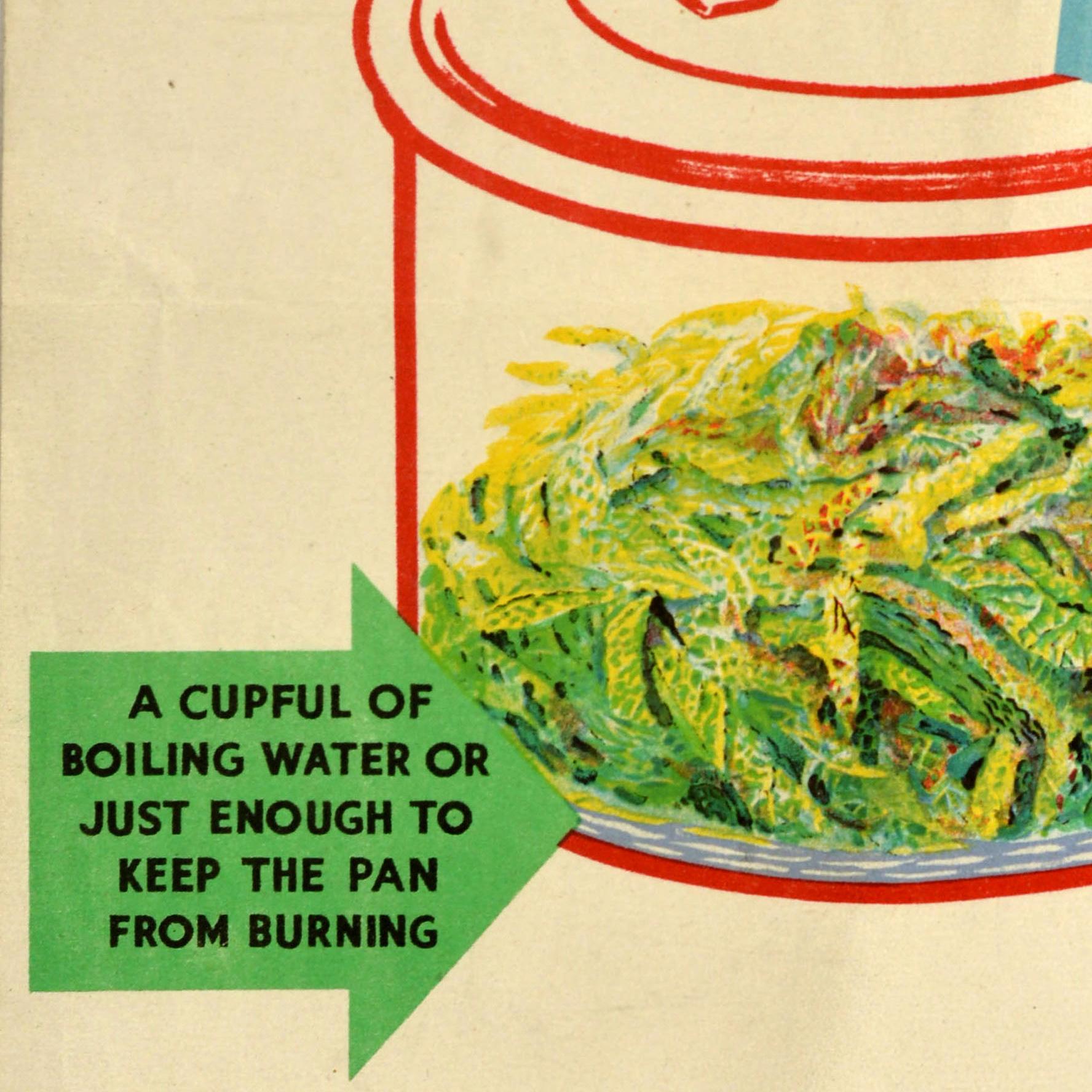 Original-Vintage-Getränkeplakat „The Right Way To Cook Greens“, Kochen in der Küche, Kochen HMSO (Mitte des 20. Jahrhunderts) im Angebot