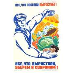 Original Vintage Food Poster Whatever We Sow We Will Grow USSR Harvest Farming