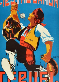 Original Vintage Food Travel Poster Jamon Teruel Festival Spain Fiesta Serrano