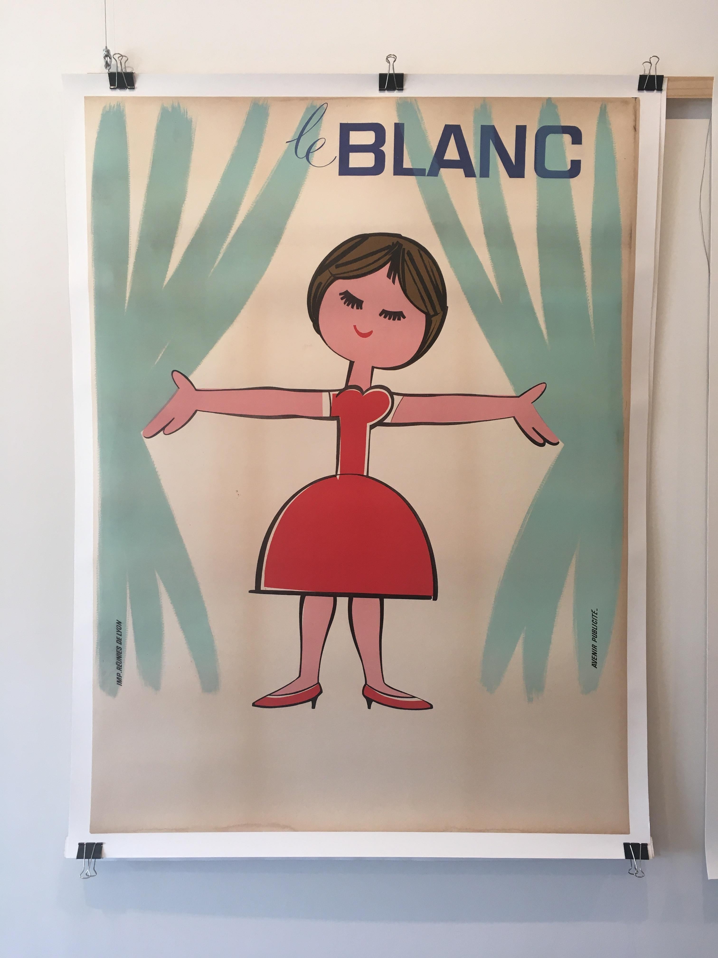 Original vintage French advertising poster, 'Le Blanc', 1950s.

This is an original vintage advertising poster for fresh white linen, ''Le Blanc