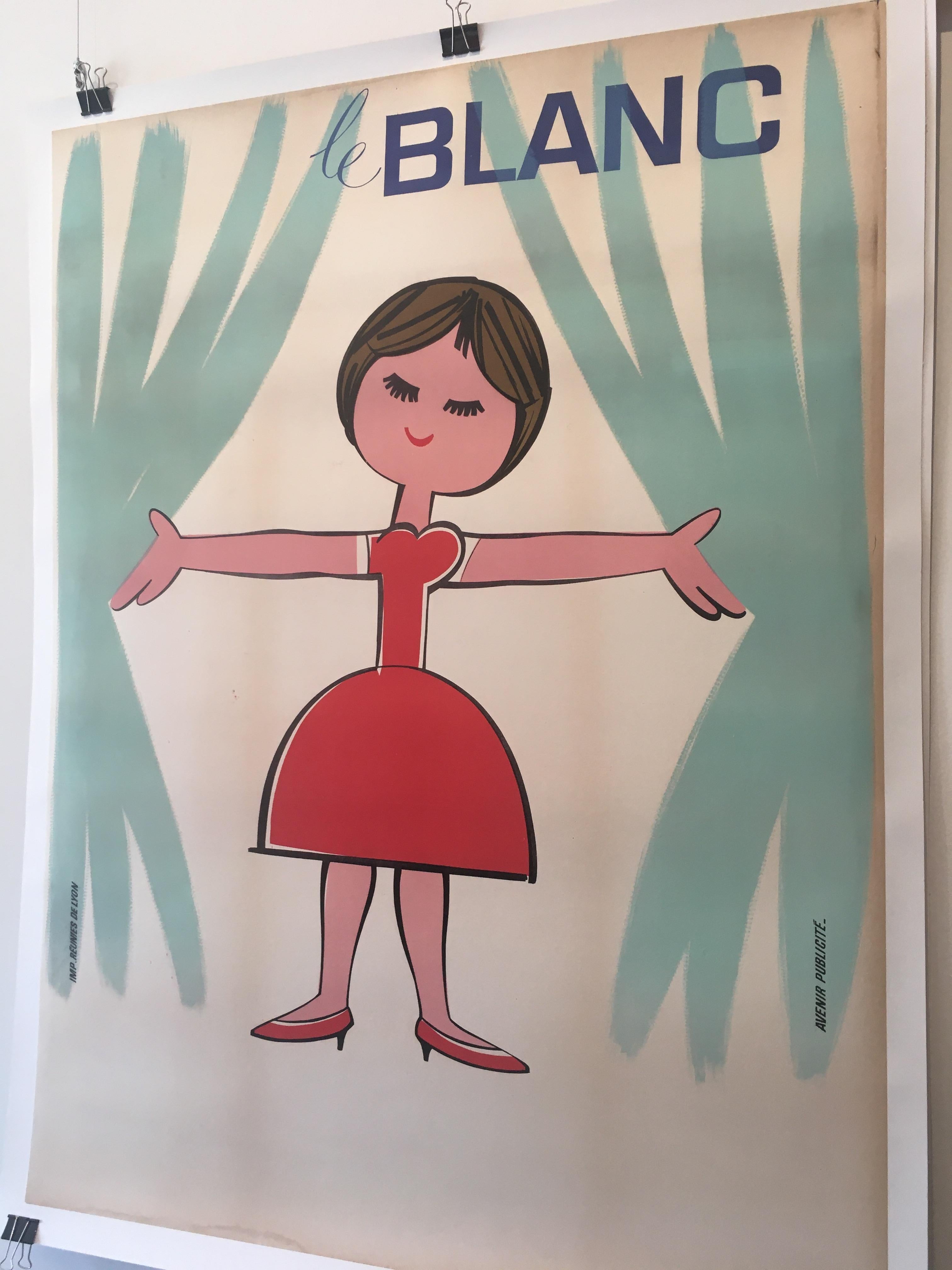 Modern Original Vintage French 1950s Advertising Poster, 'Le Blanc'