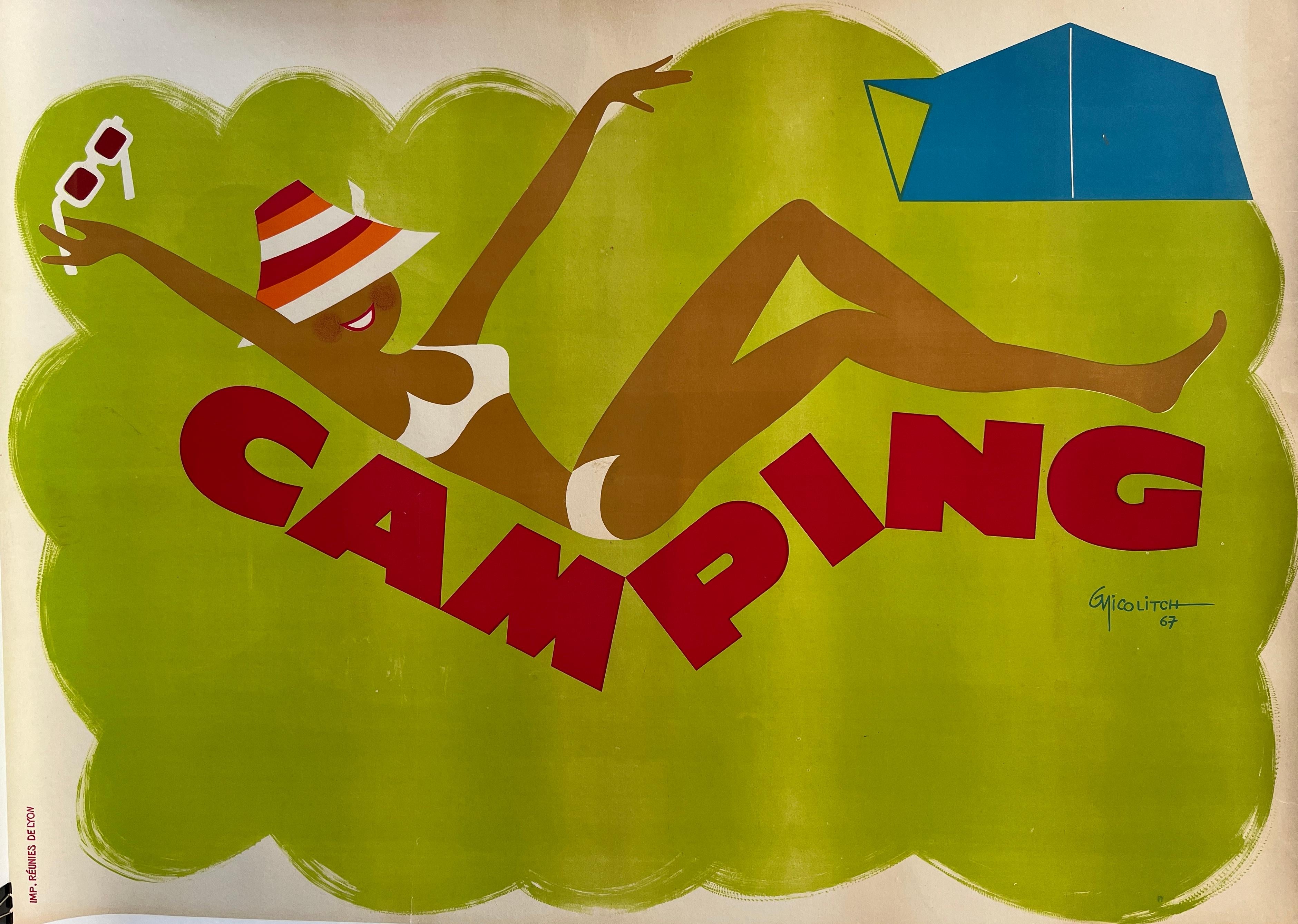 Français Affiche originale vintage française des années 1960, « Camping » de G. Nicolitch en vente