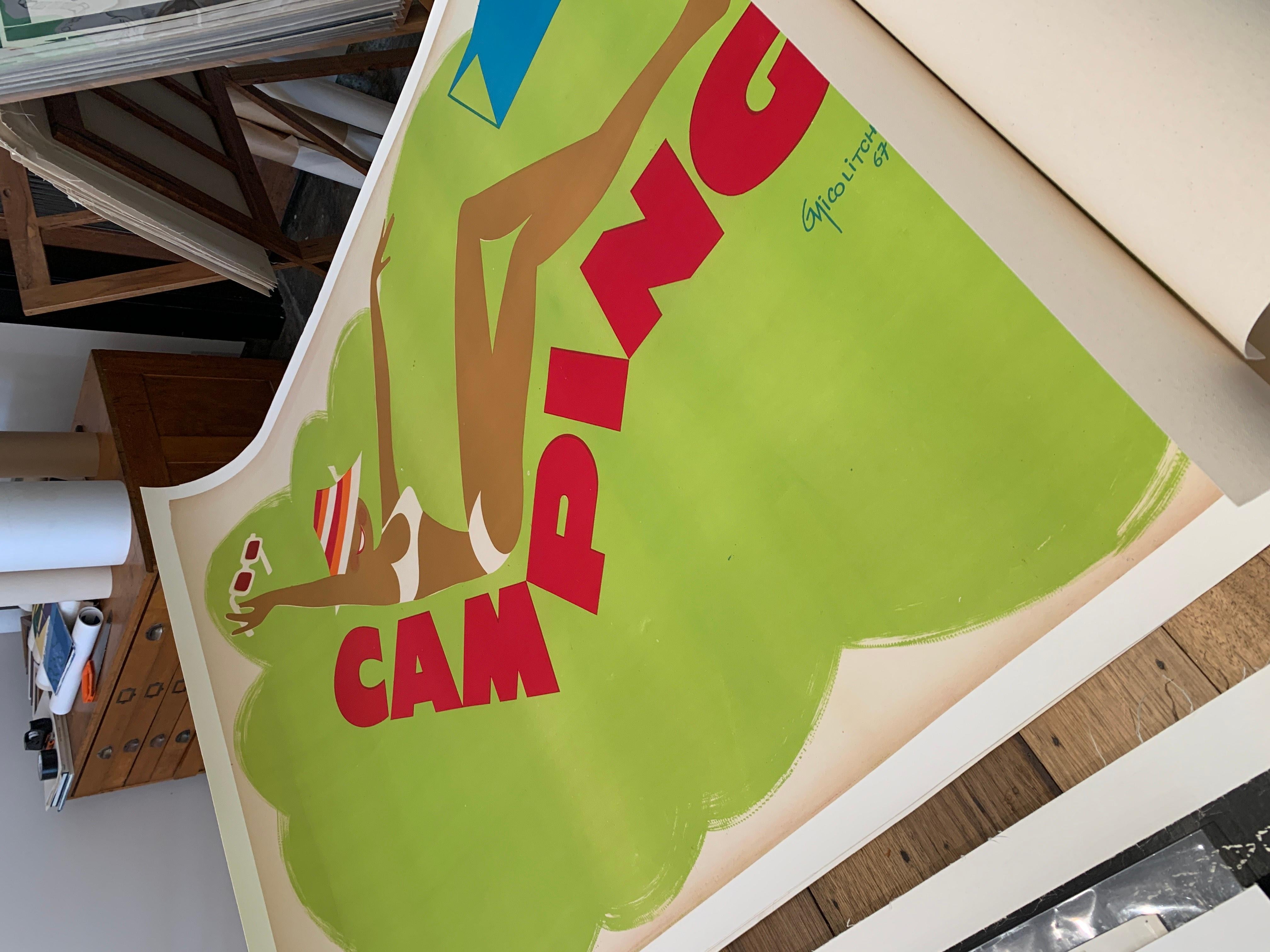 Affiche française originale des années 1960, 'Camping' par G. Nicolitch Bon état - En vente à Melbourne, Victoria