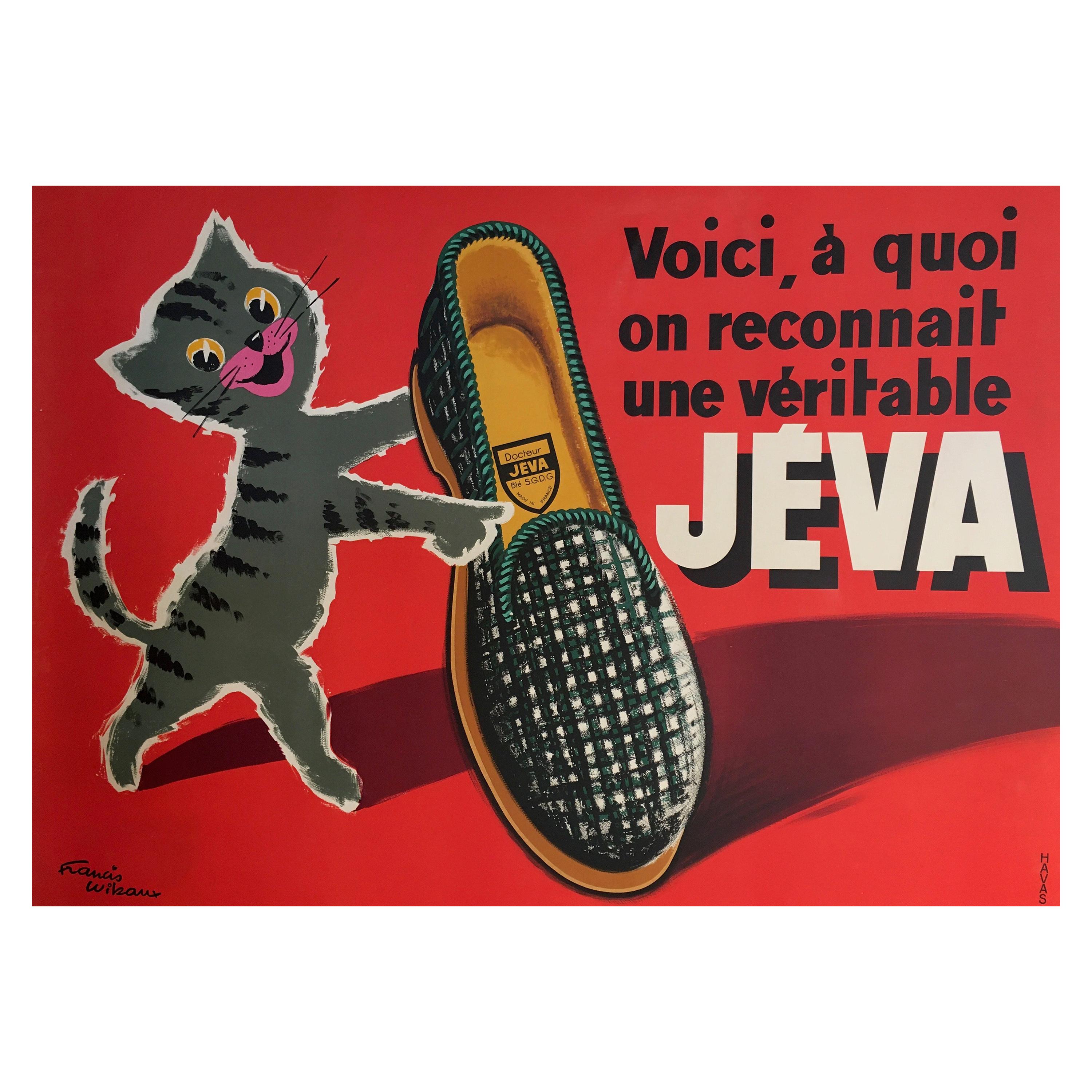 Original Vintage French Advertising Poster, 'JEVA' Slippers by Francis Wibeaux