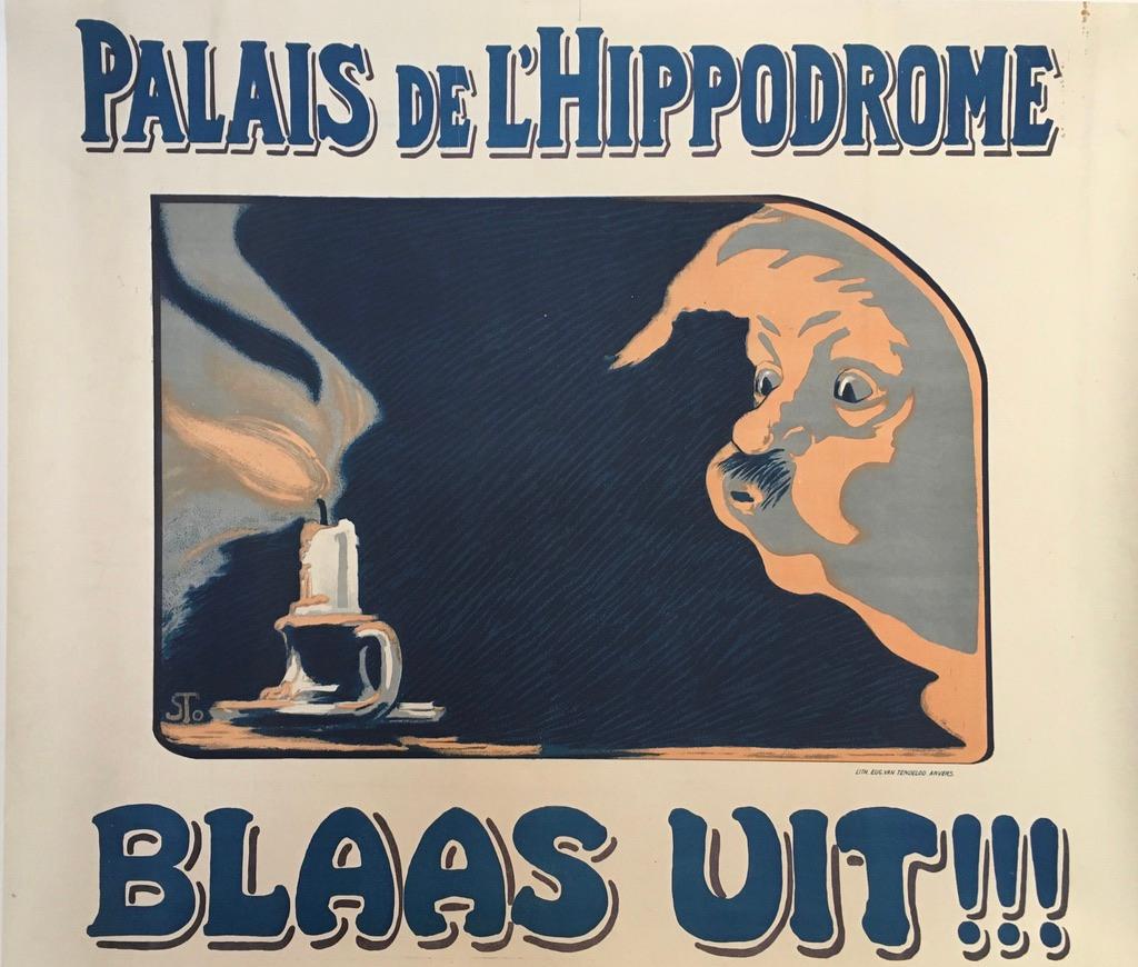Paper Original Vintage French Advertising Poster 'Palais de L'Hippodrome Blaas Uit' For Sale