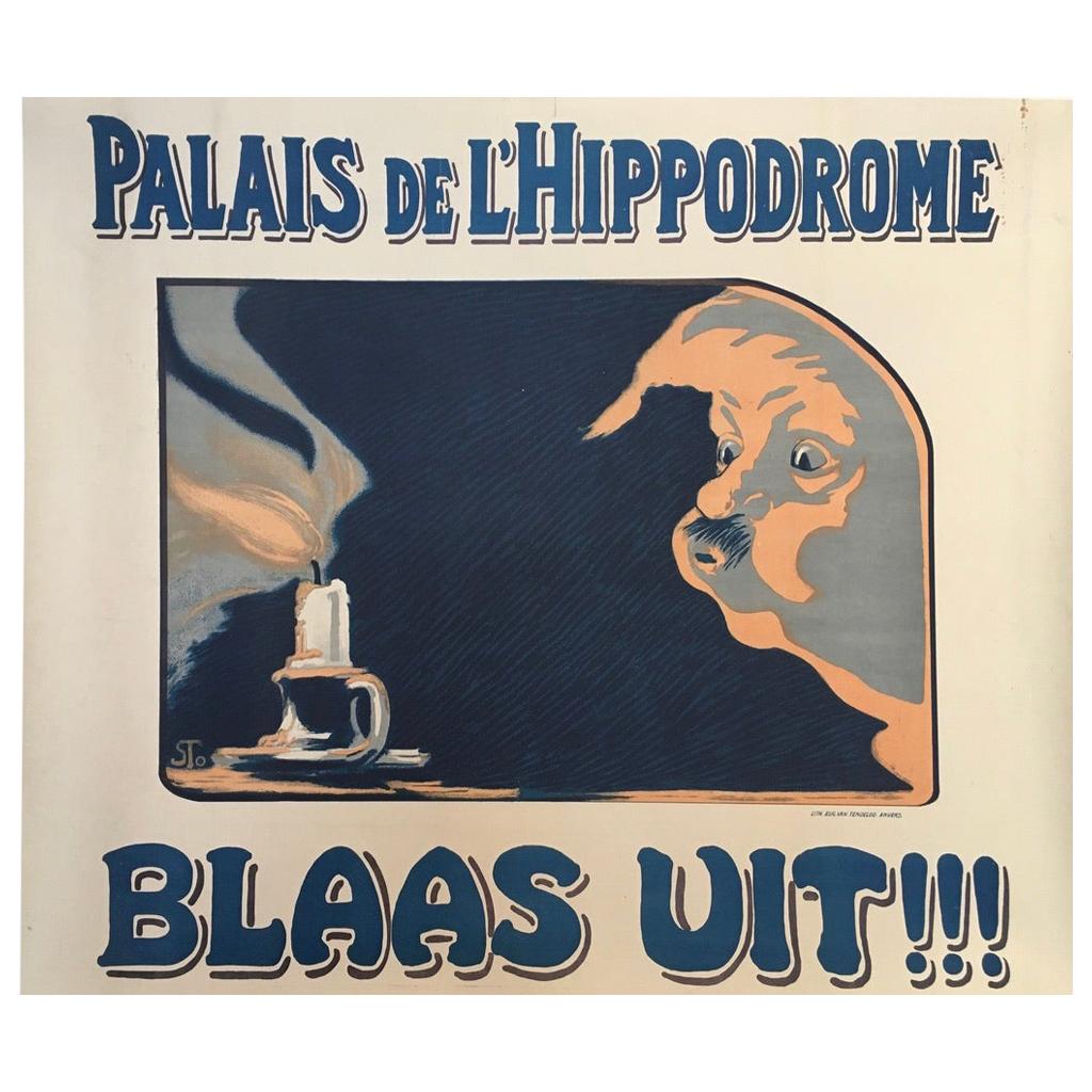 Original Vintage French Advertising Poster 'Palais de L'Hippodrome Blaas Uit' For Sale