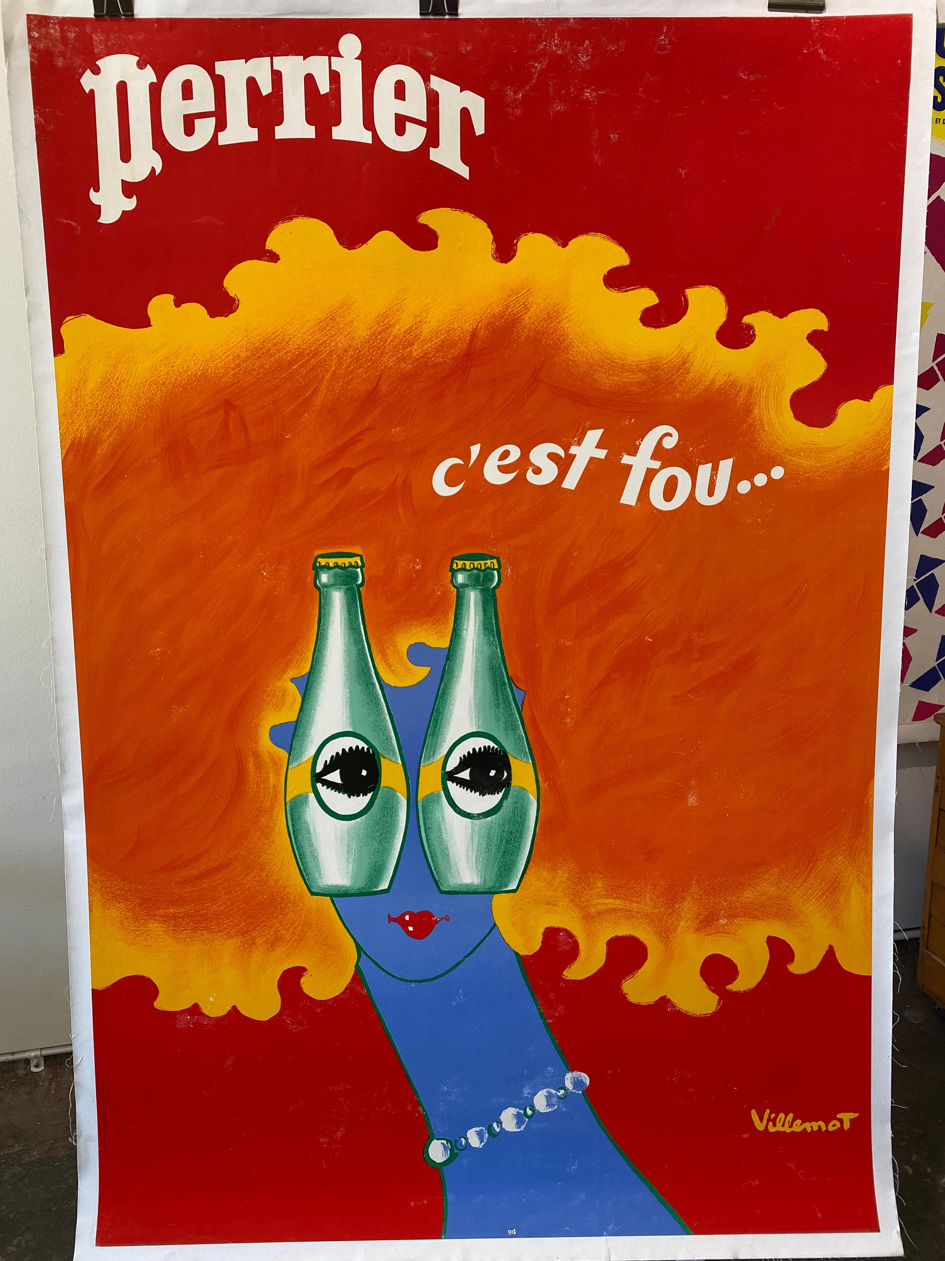 A beautiful and rare poster by Villemot for Perrier and a prime example of the artist’s elegant signature style. Known for his sharp artistic vision influenced by photography, Villemot was able to distill an advertising message to a memorable image