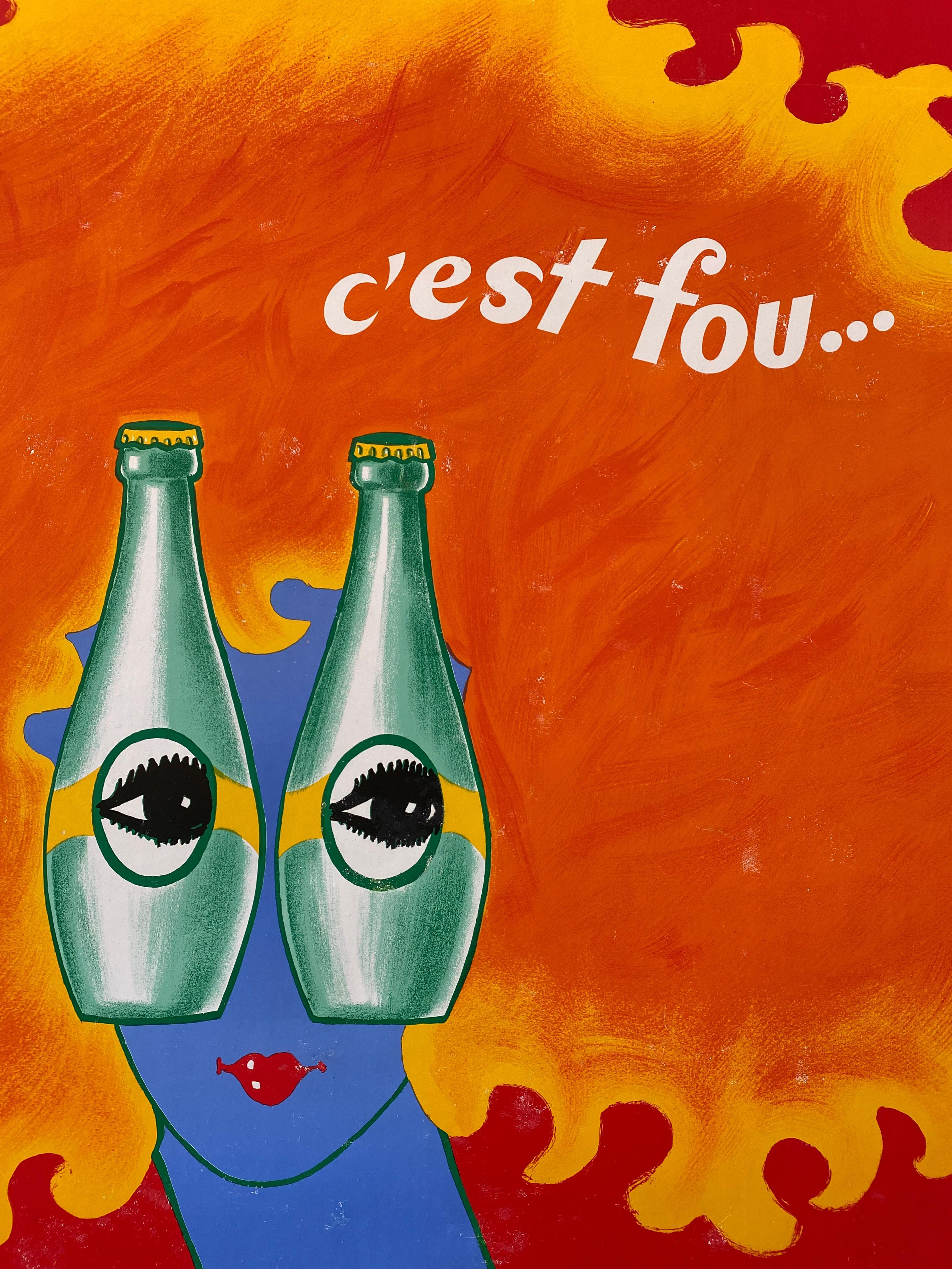 Original Vintage French Advertising Poster, 'Perrier c'est fou...' by Villemot In Good Condition In Melbourne, Victoria