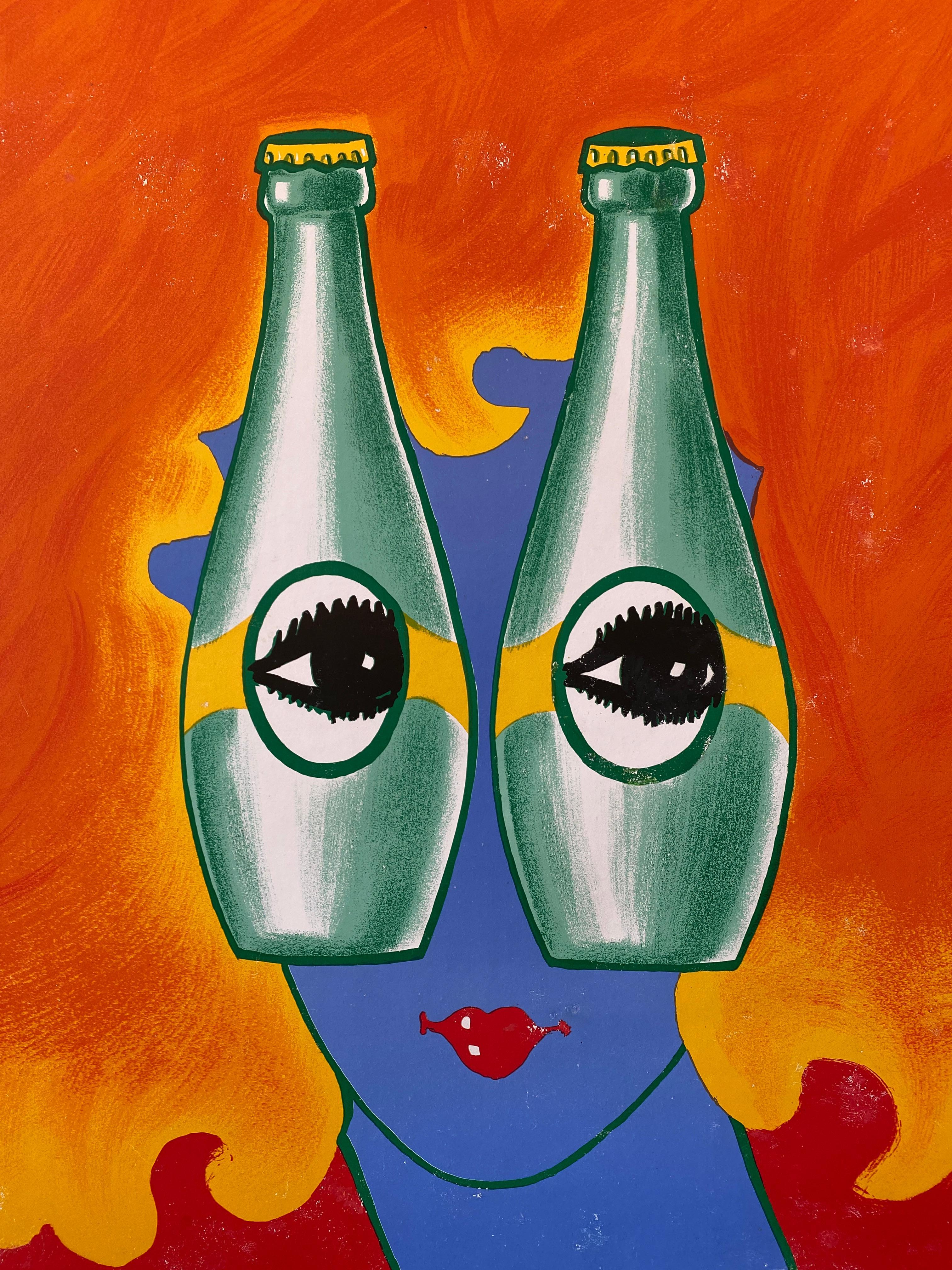 Original Vintage French Advertising Poster, 'Perrier c'est fou...' by Villemot 1