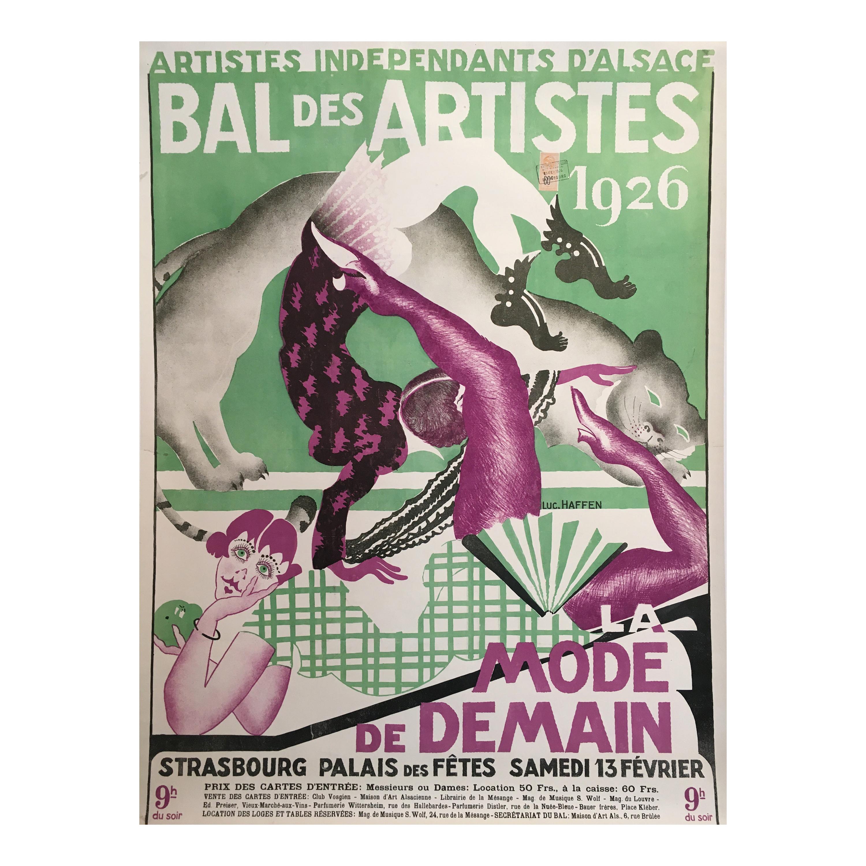 Original Vintage French Art Deco Artistes Independants D’alsace Bal Des Artistes