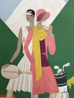 Affiche originale des mariées Art déco françaises « Les Bains » de Leon Benigni, 1929