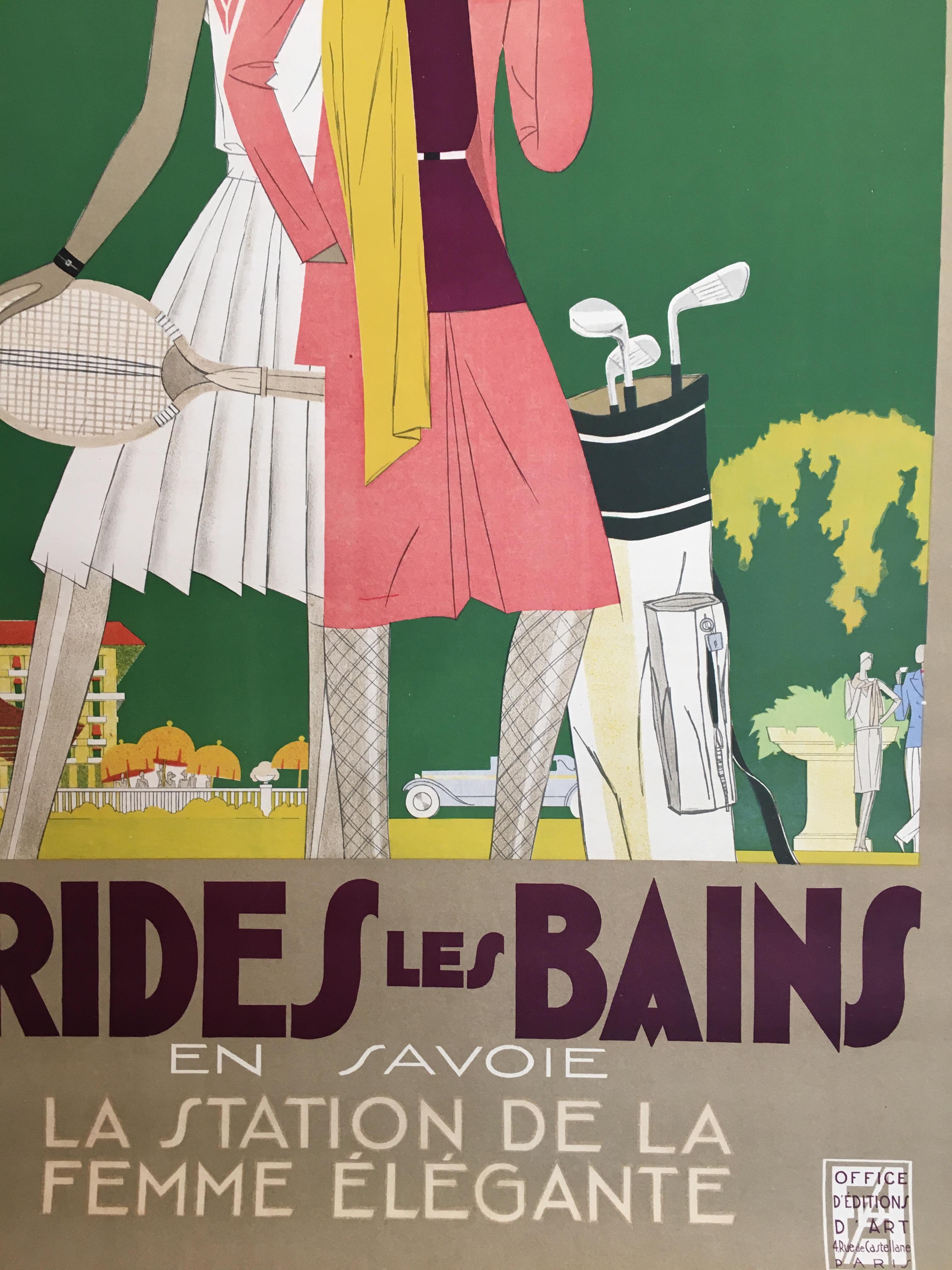 Mid-Century Modern Original Vintage French Art Deco Brides Poster 'Les Bains' by Leon Benigni 1929 For Sale