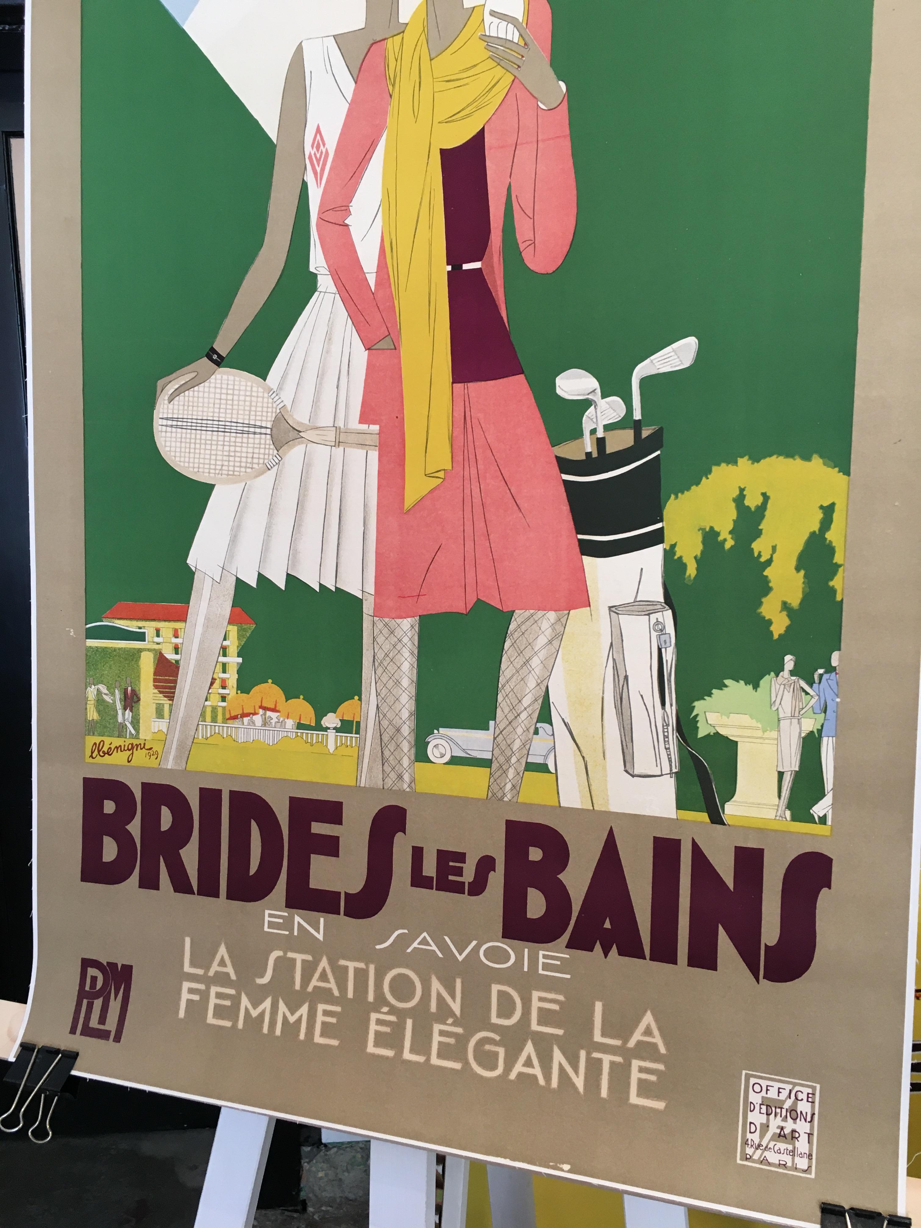 Early 20th Century Original Vintage French Art Deco Brides Poster 'Les Bains' by Leon Benigni 1929 For Sale