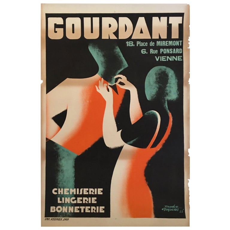 Original Vintage French Art Deco Poster, 'Gourdant' by D Frapojut, Paris,  1933 For Sale at 1stDibs | french poster art, vintage french posters, french  art deco posters