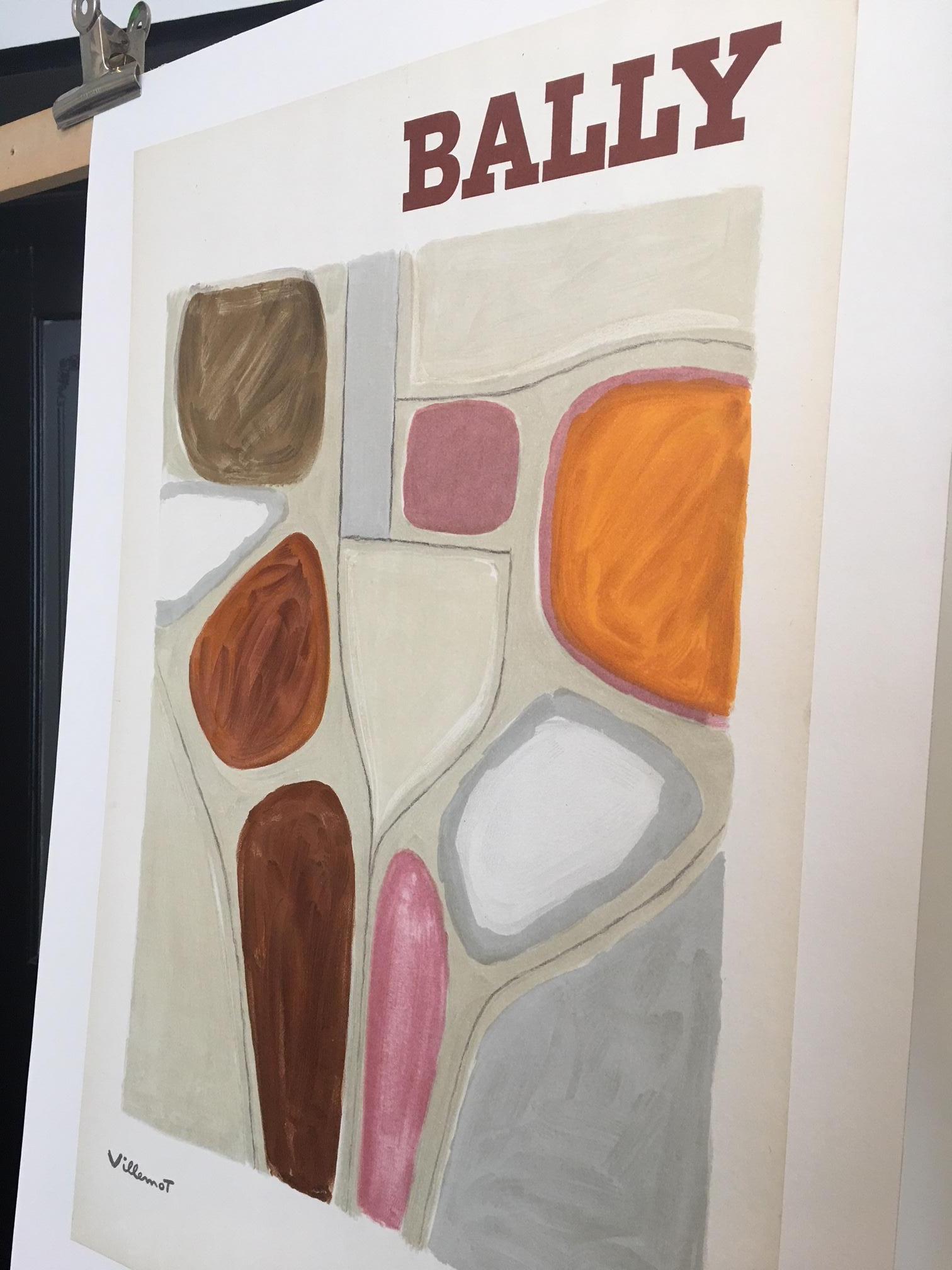 Original Vintage French Bally Abstract' Shoe Poster, by Bernard Villemot, 1971 In Good Condition For Sale In Melbourne, Victoria