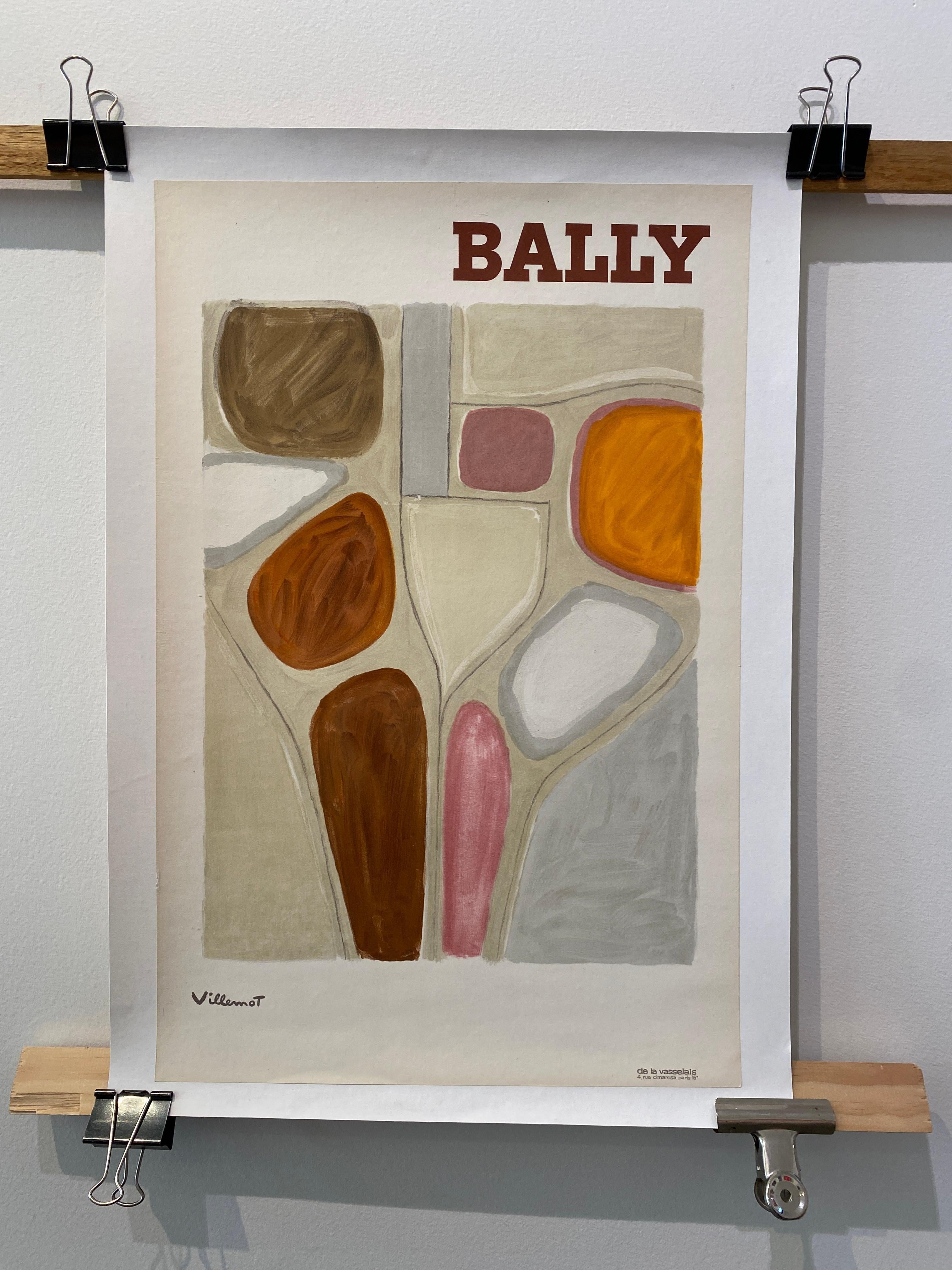 Late 20th Century Original Vintage French 'Bally Abstract' Shoe Poster, by Bernard Villemot, 1971 For Sale