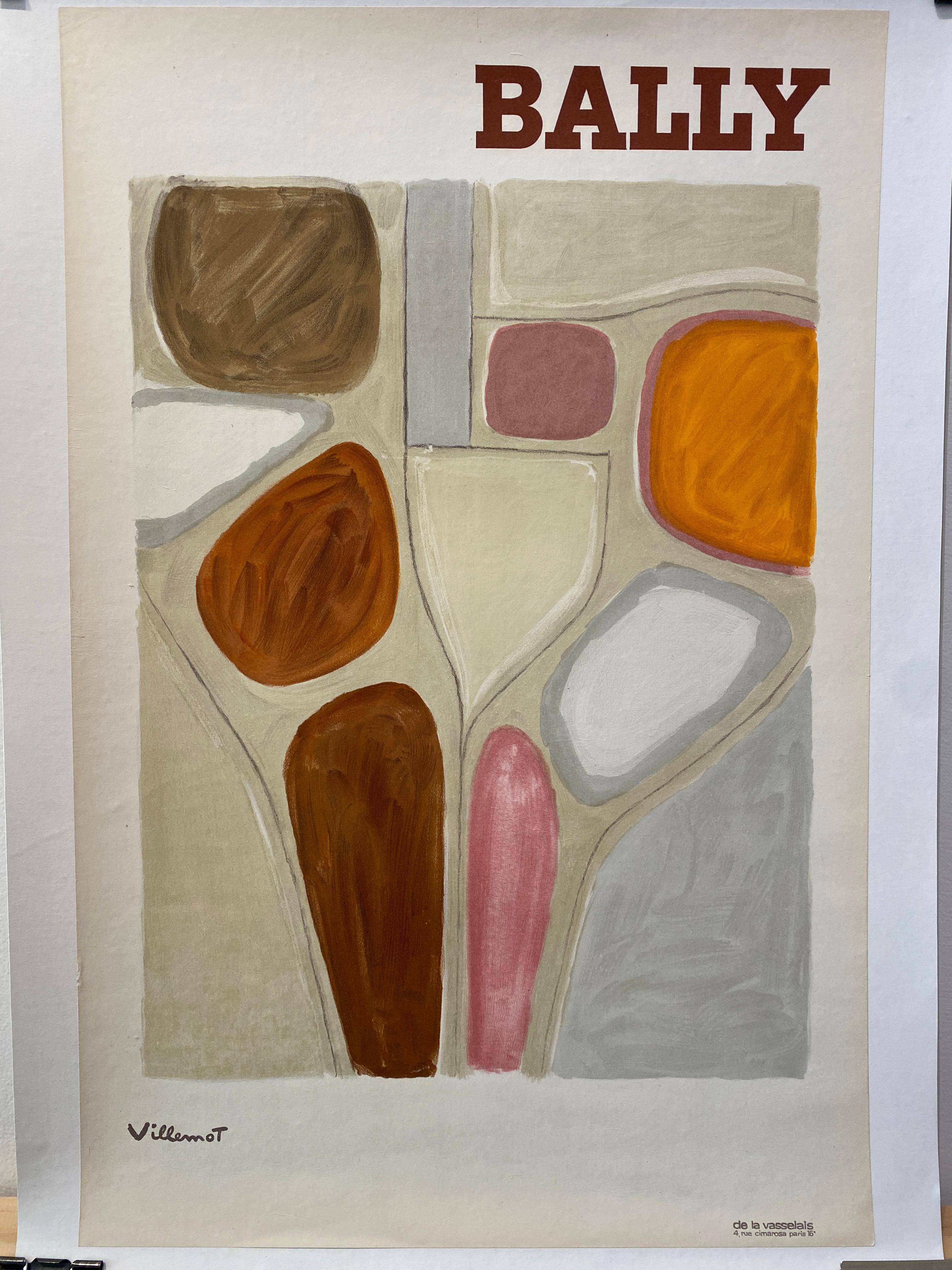 Linen Original Vintage French 'Bally Abstract' Shoe Poster, by Bernard Villemot, 1971 For Sale
