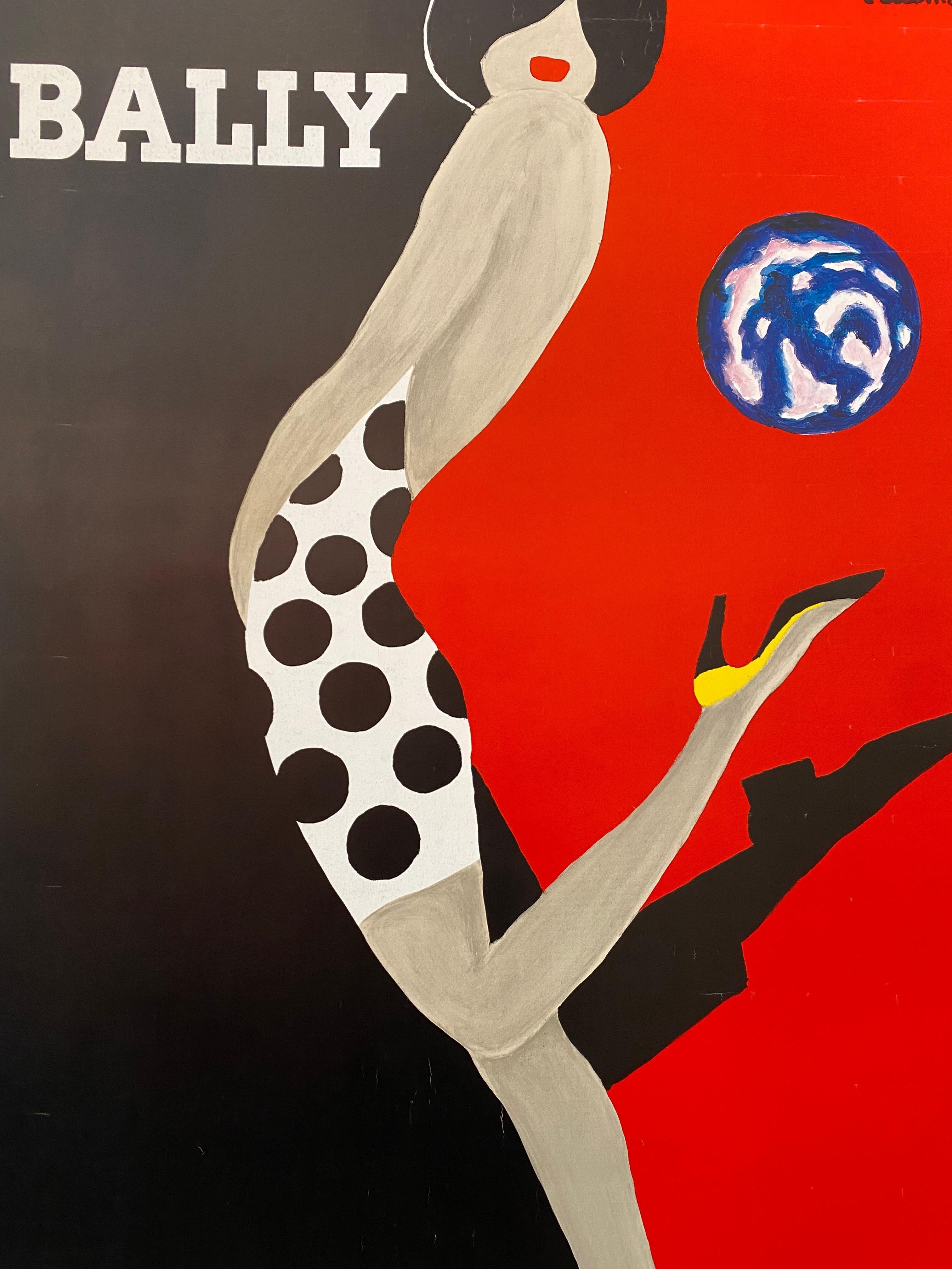 Français Original Vintage French Bally Shoe Poster, 'Bally Kick' by Bernard Villemot en vente