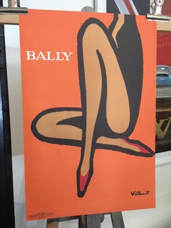 Original Vintage Französisch Bally Schuhe Orange Poster von Bernard Villemot:: 1967