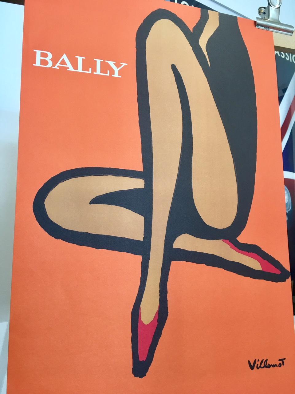 Modern Original Vintage French Bally Shoes Orange Poster by Bernard Villemot, 1967