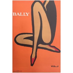 Original Vintage French Bally Shoes Orange Poster by Bernard Villemot, 1967