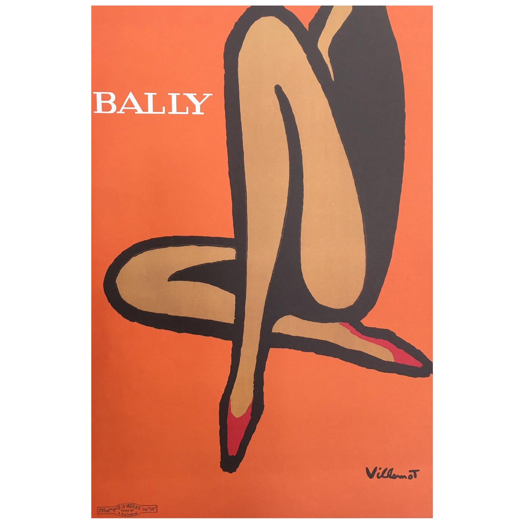 Original Vintage French Bally Shoes Orange Poster by Bernard Villemot ...