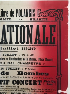 Original Vintage French Bastille Day Lithograph Poster, 'Fete Nationale', 1930