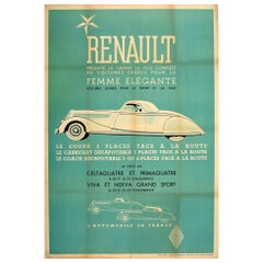 Original Vintage French Car Poster Renault Femme Elegante Coupe Cabriolet Coach