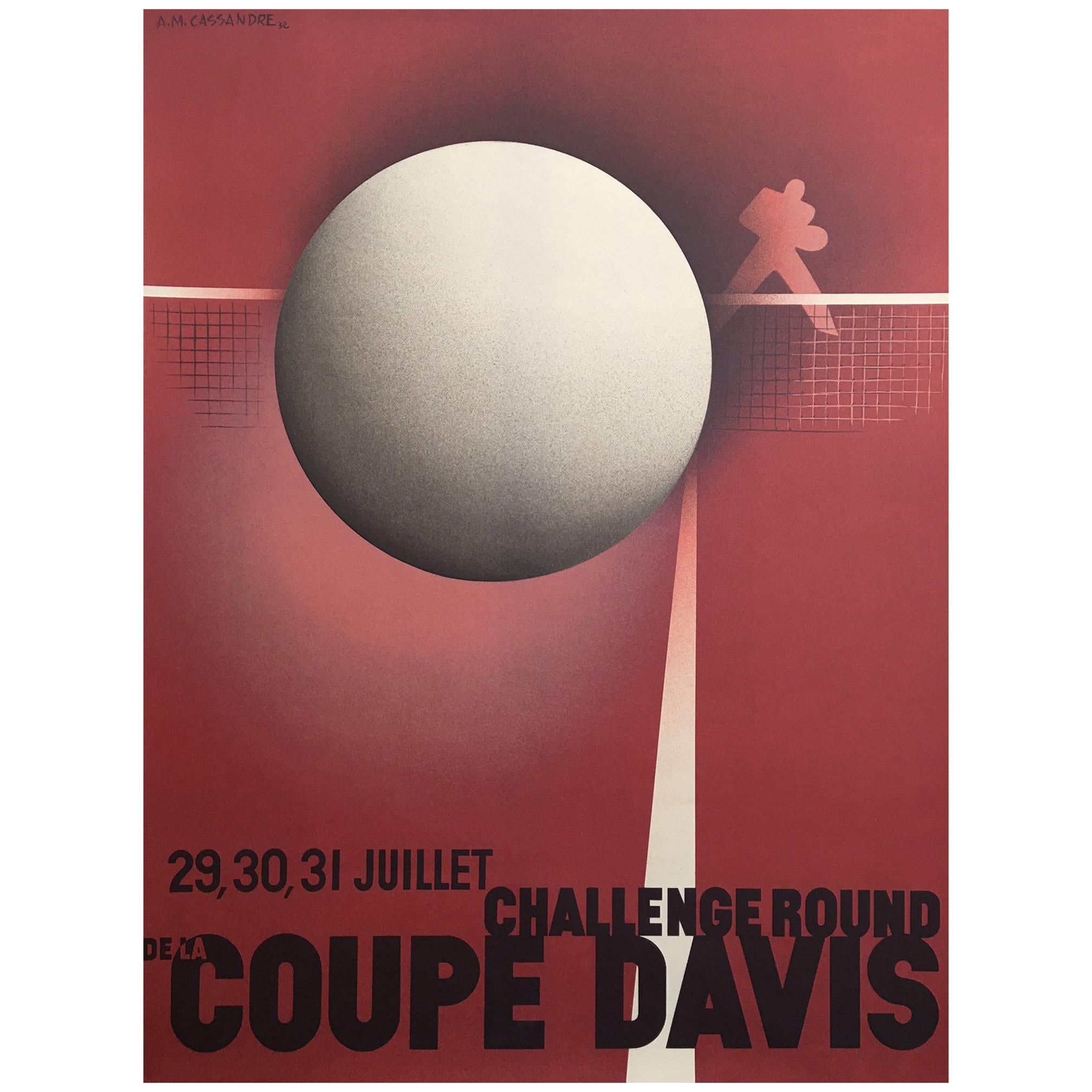 Original Vintage French Coupe Tennis Davis Cup by Cassandre A. M, 1980