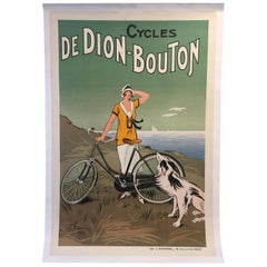Original Antique French Cycle Bike Poster "De Dion Bouton, " 1925 Art Deco
