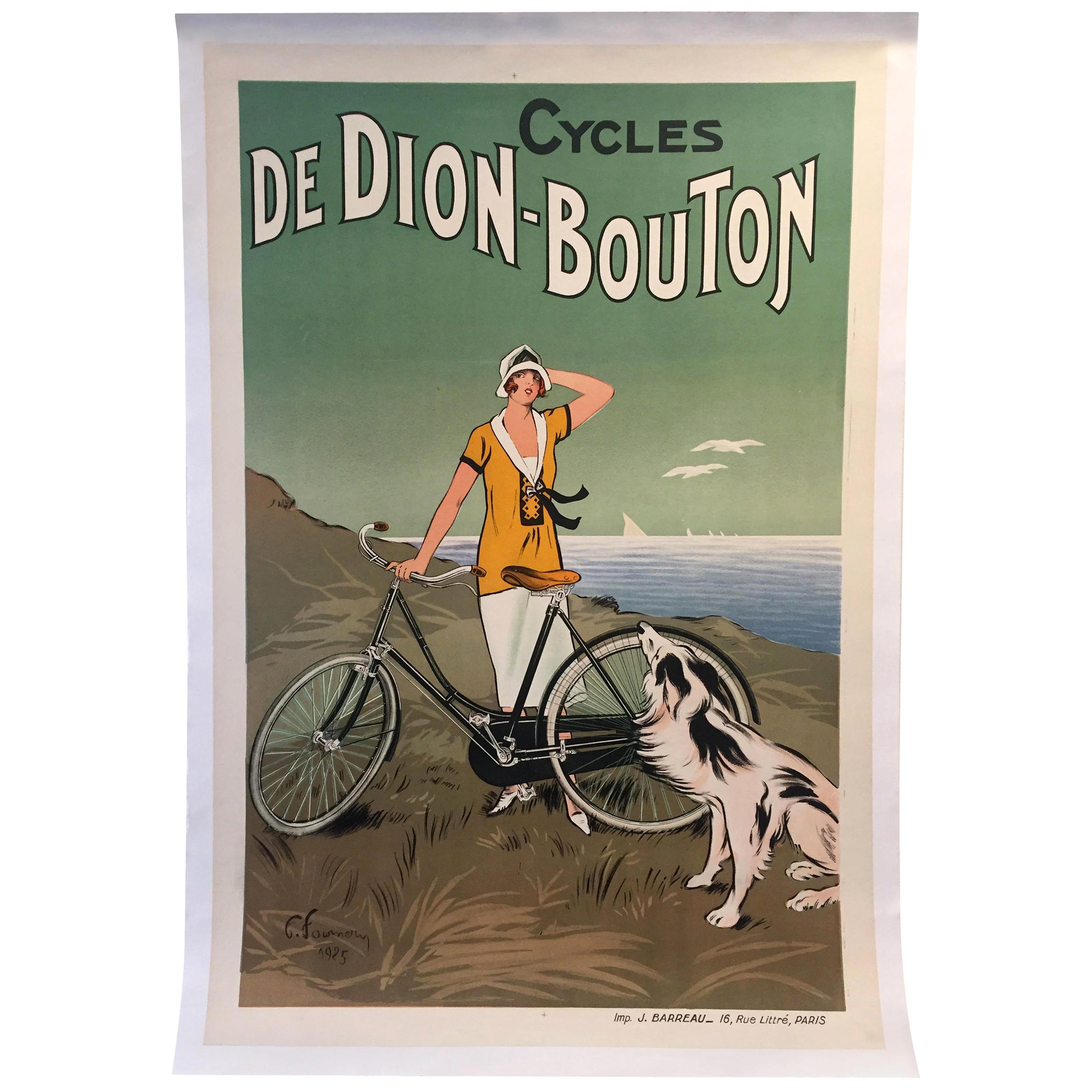 Original Vintage French Cycle Bike Poster "De Dion Bouton, " 1925 Art Deco