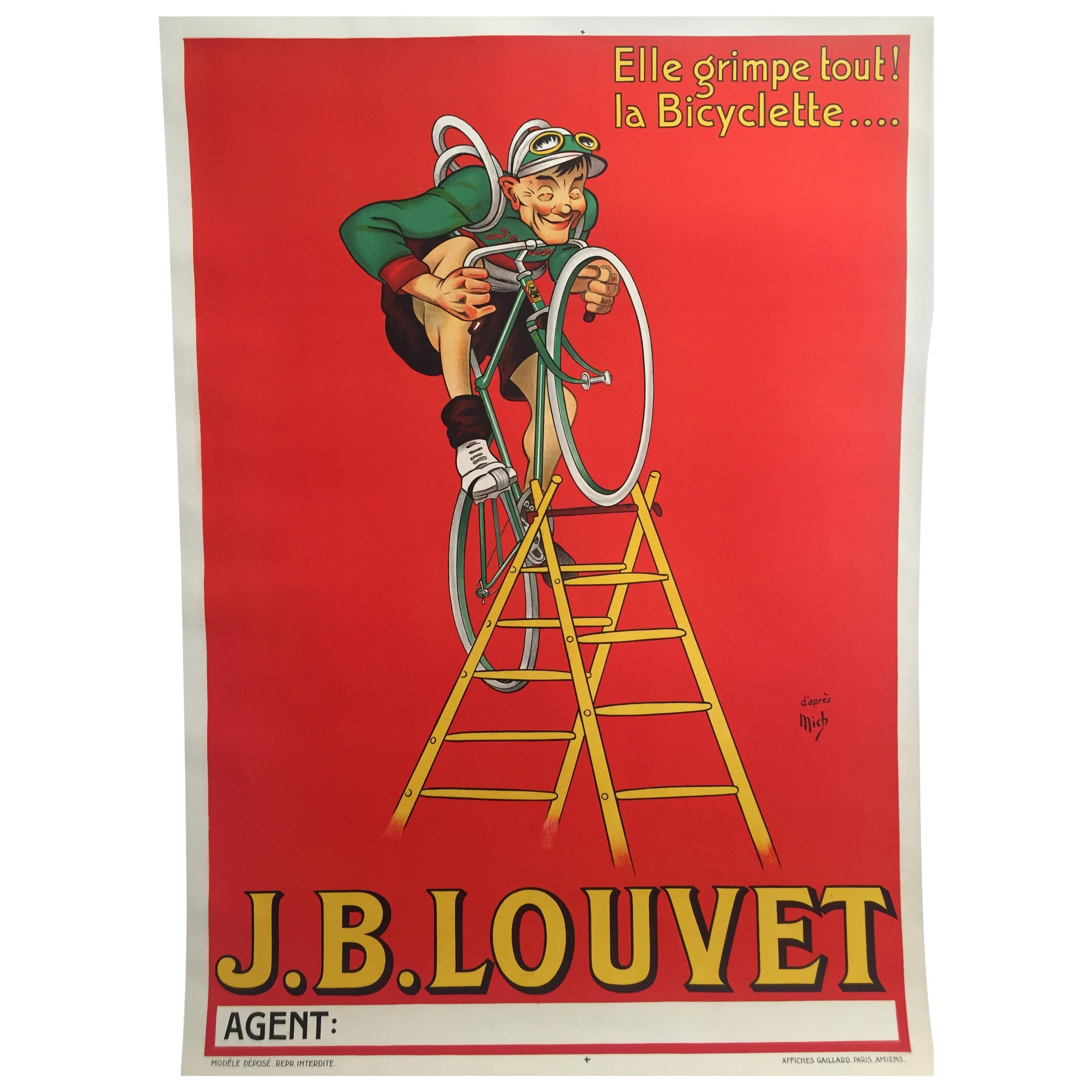 Original Vintage French Cycling and Bicycle Poster J.B. Louvet by Mich 1919  